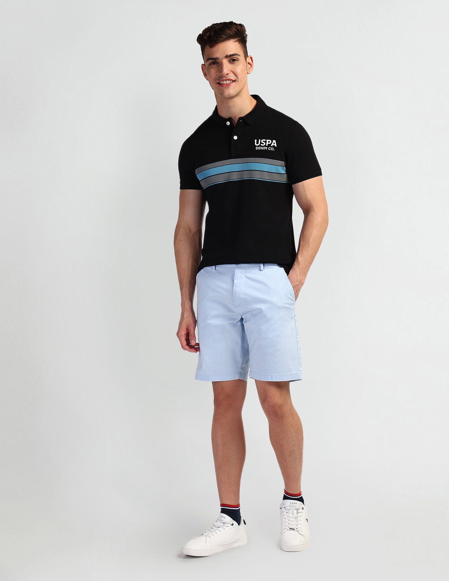 Horizontal Stripe Muscle Fit Polo Shirt Black - U.S. Polo Assn. India | Large