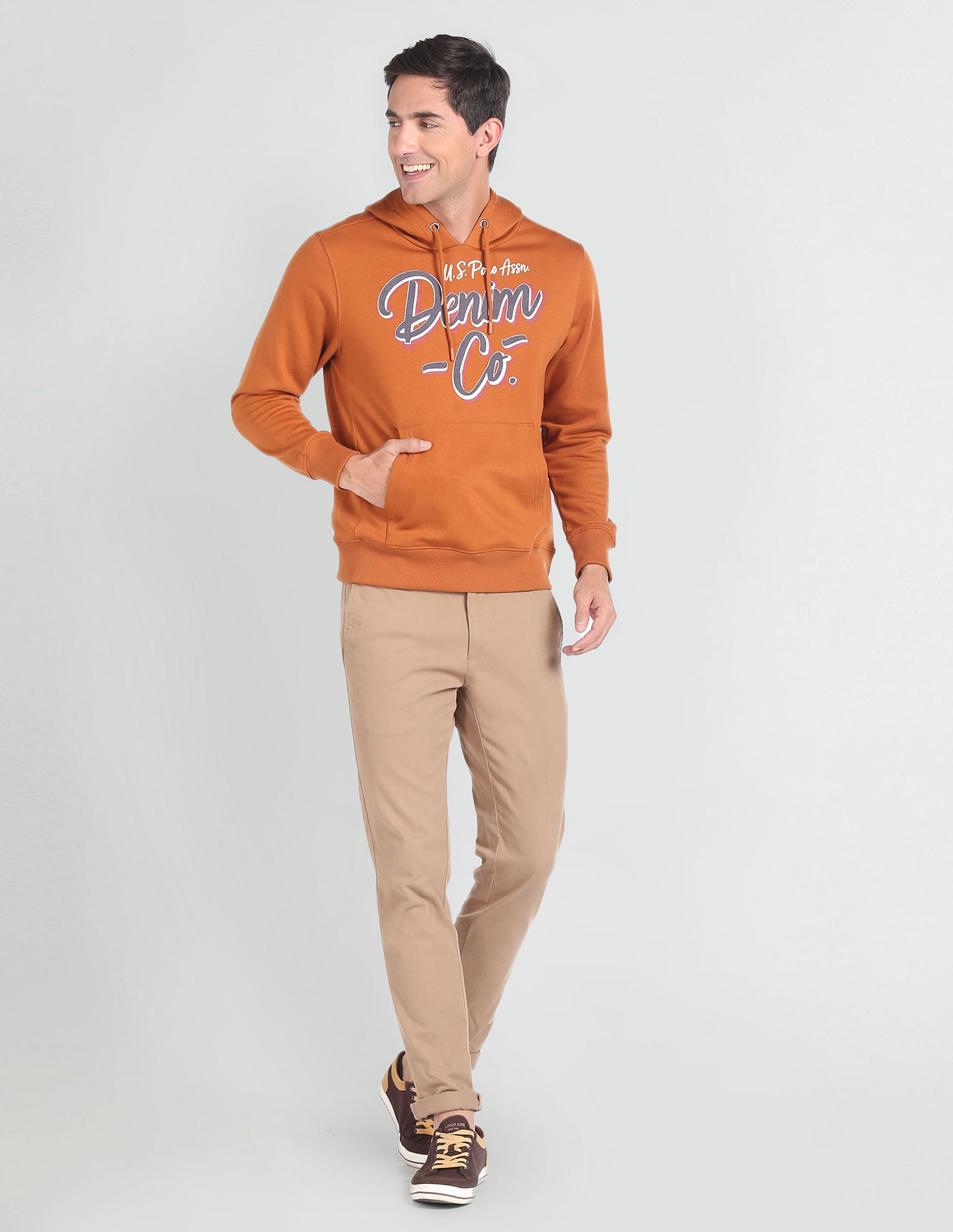 Kangaroo Pocket Hooded Sweatshirt Tan - U.S. POLO ASSN. | Large