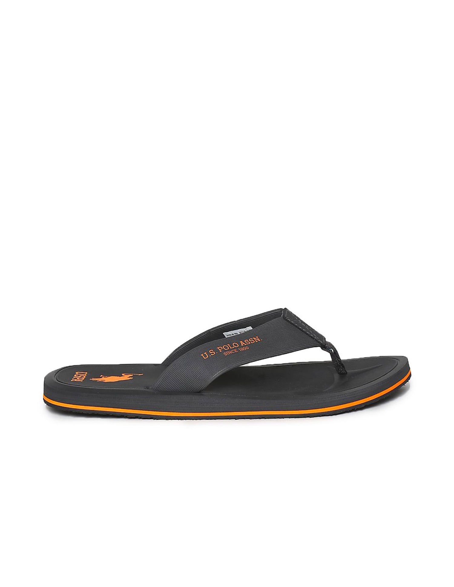 Men Brand Print Non-Skid Facundo Flip Flops Charcoal - U.S. Polo Assn. India | Large