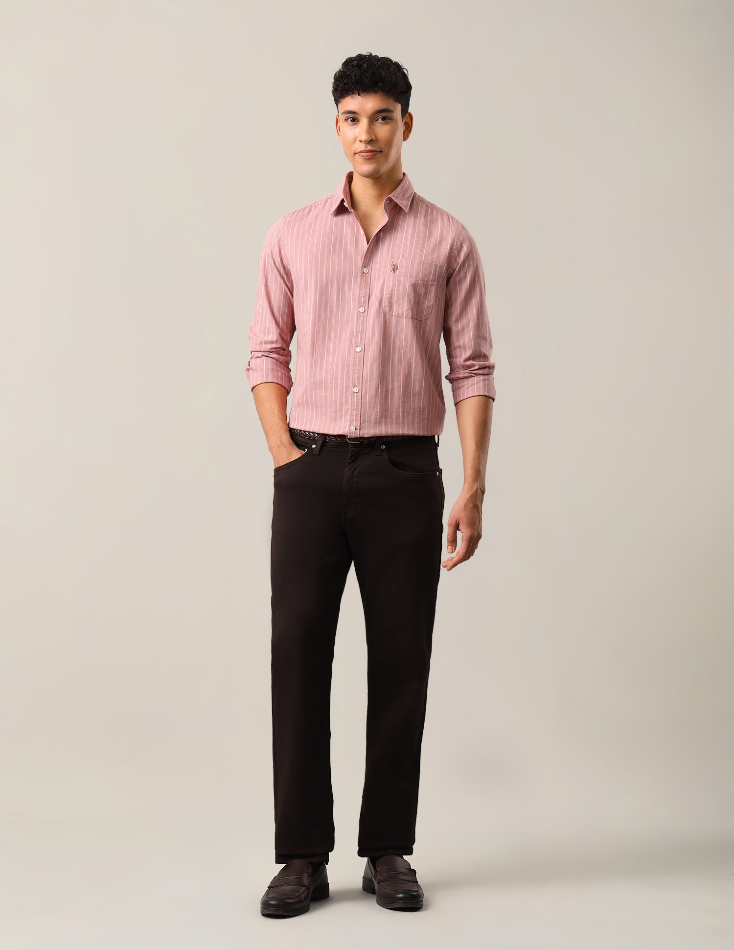 Vertical Striped Regular Fit Shirt Pink - U.S. Polo Assn. India | Large