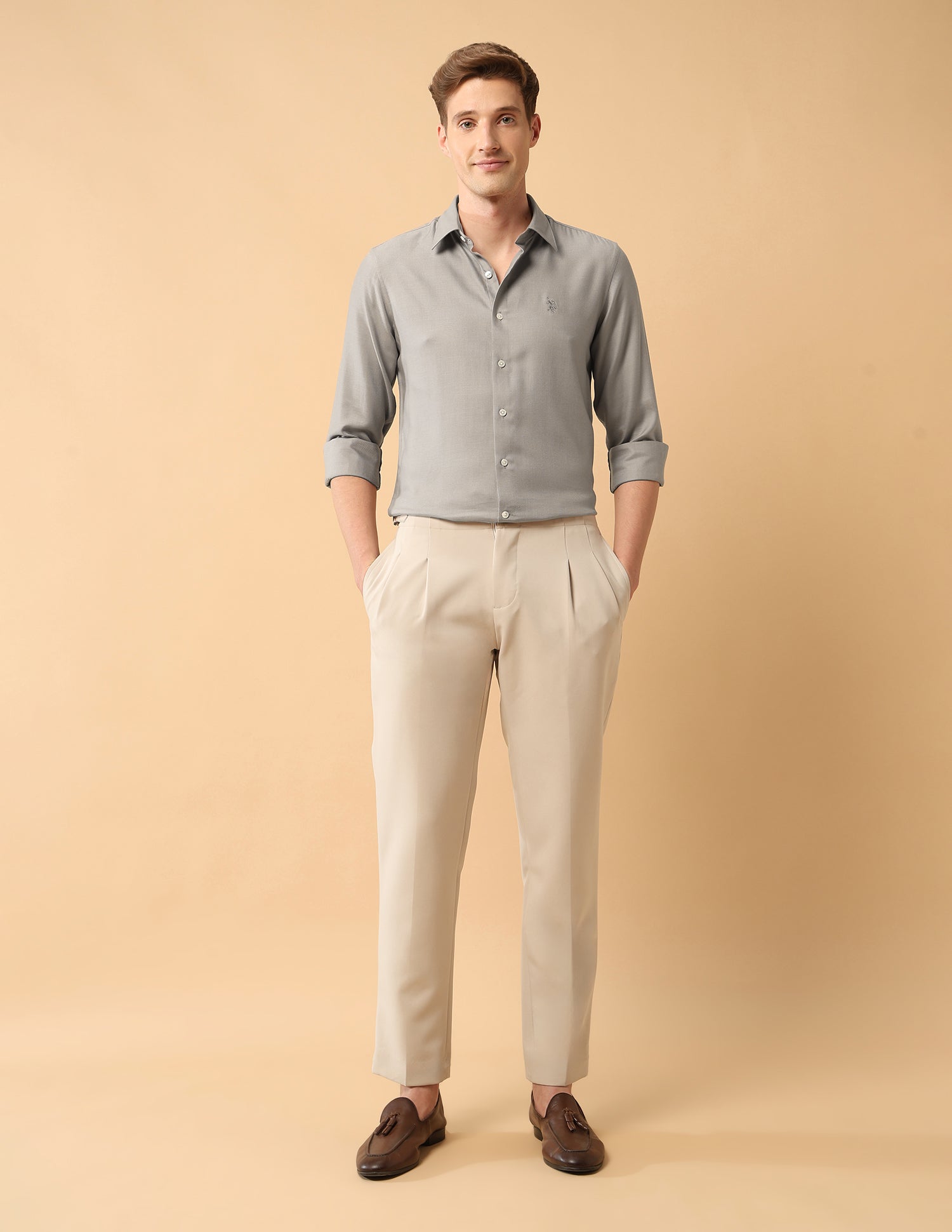 Pacho X Twill Tailored Fit Shirt Grey - U.S. Polo Assn. India | Large