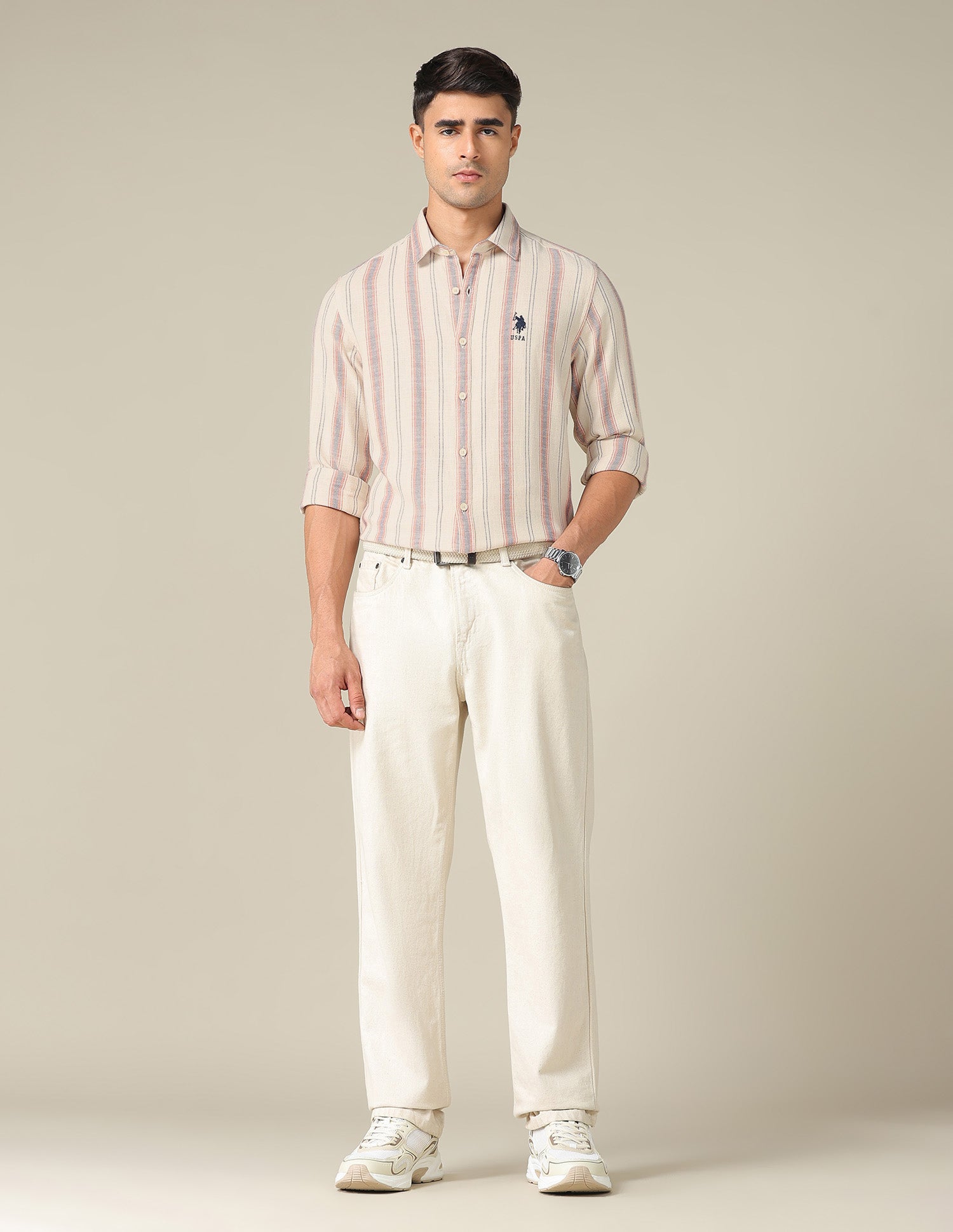 Regular Fit Vertical Striped Shirt Ivory - U.S. POLO ASSN. | Large