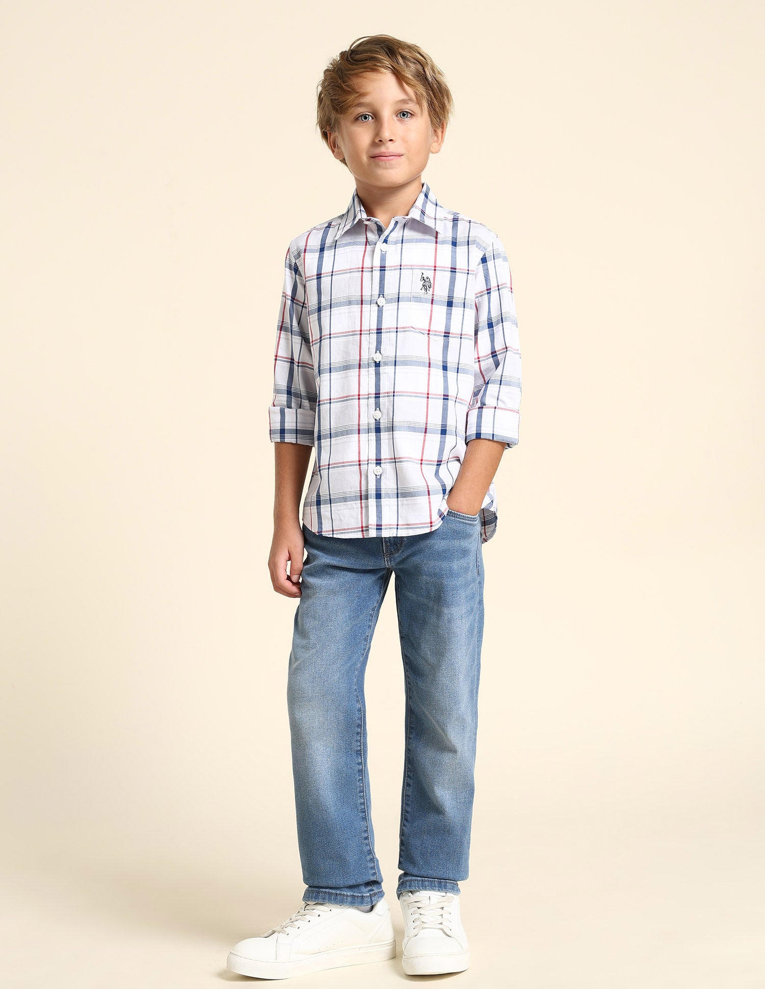 Boys Grid Tattersall Checked Regular Fit Shirt Blue - U.S. POLO ASSN. | Large