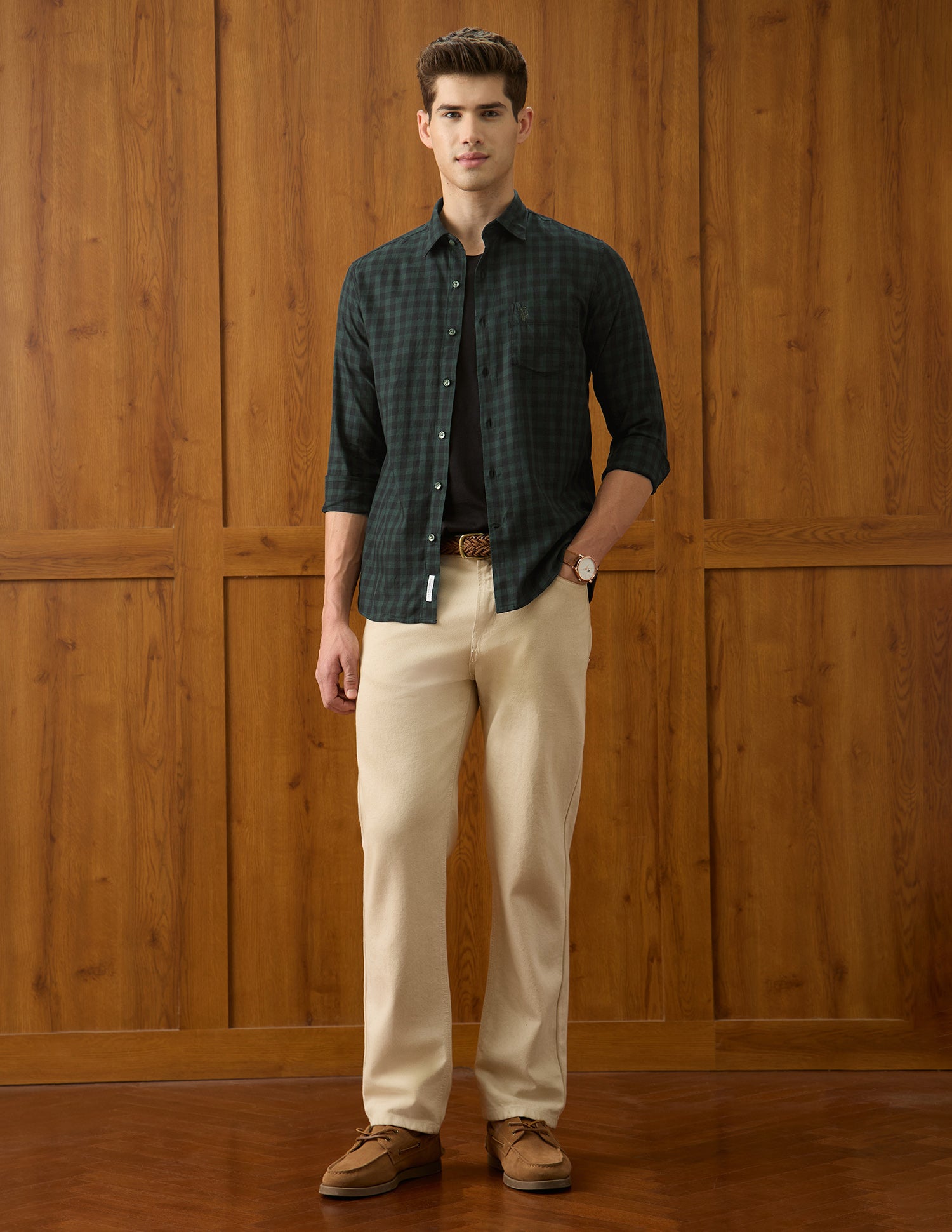 Twill Gingham Checked Shirt Olive - U.S. Polo Assn. India | Large