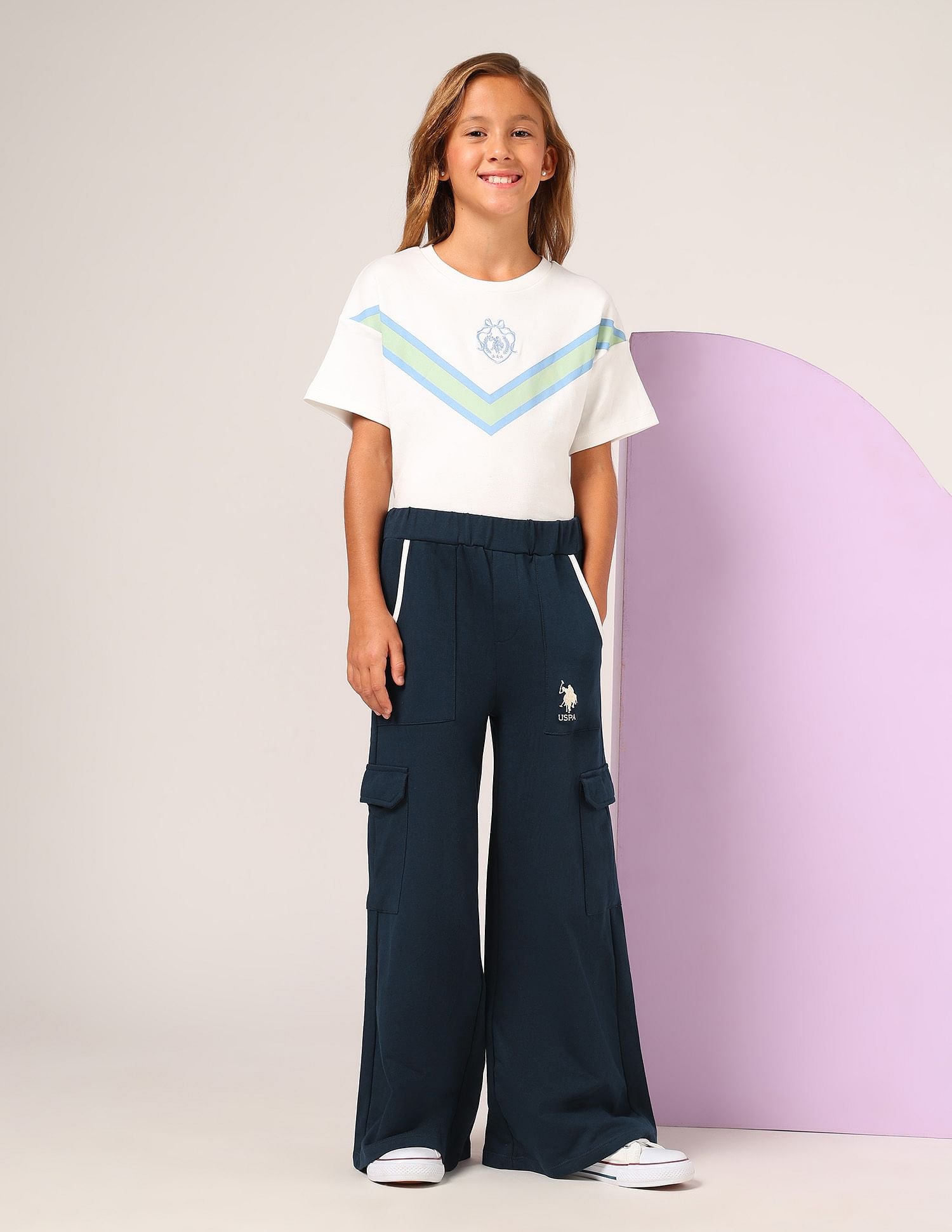 Girls Regular Fit Cargo Track Pants Navy - U.S. POLO ASSN. | Large