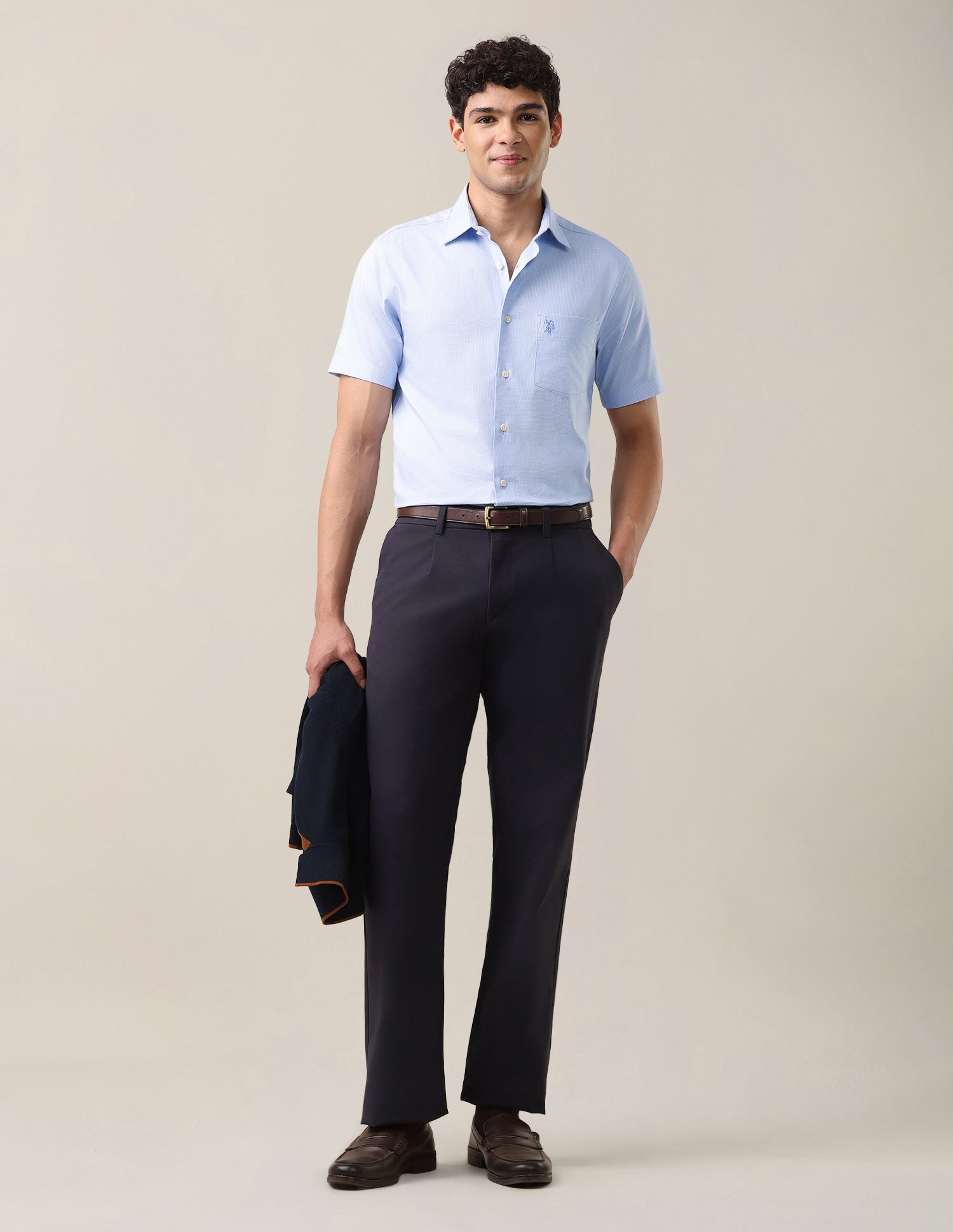 Textured Tailored Fit Shirt Light Blue - U.S. Polo Assn. India | Large