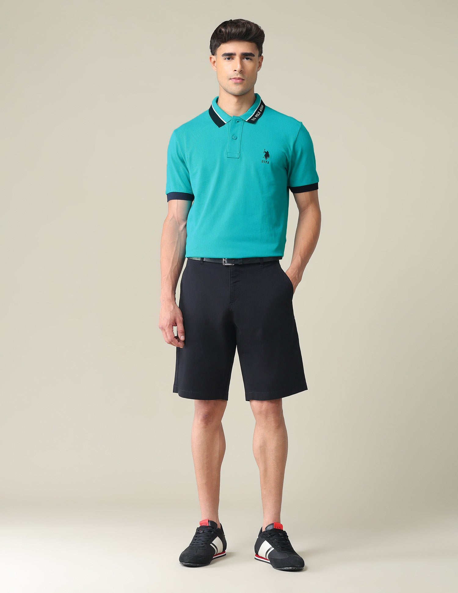 Branded Collar Pique Polo Shirt Green - U.S. POLO ASSN. | Large