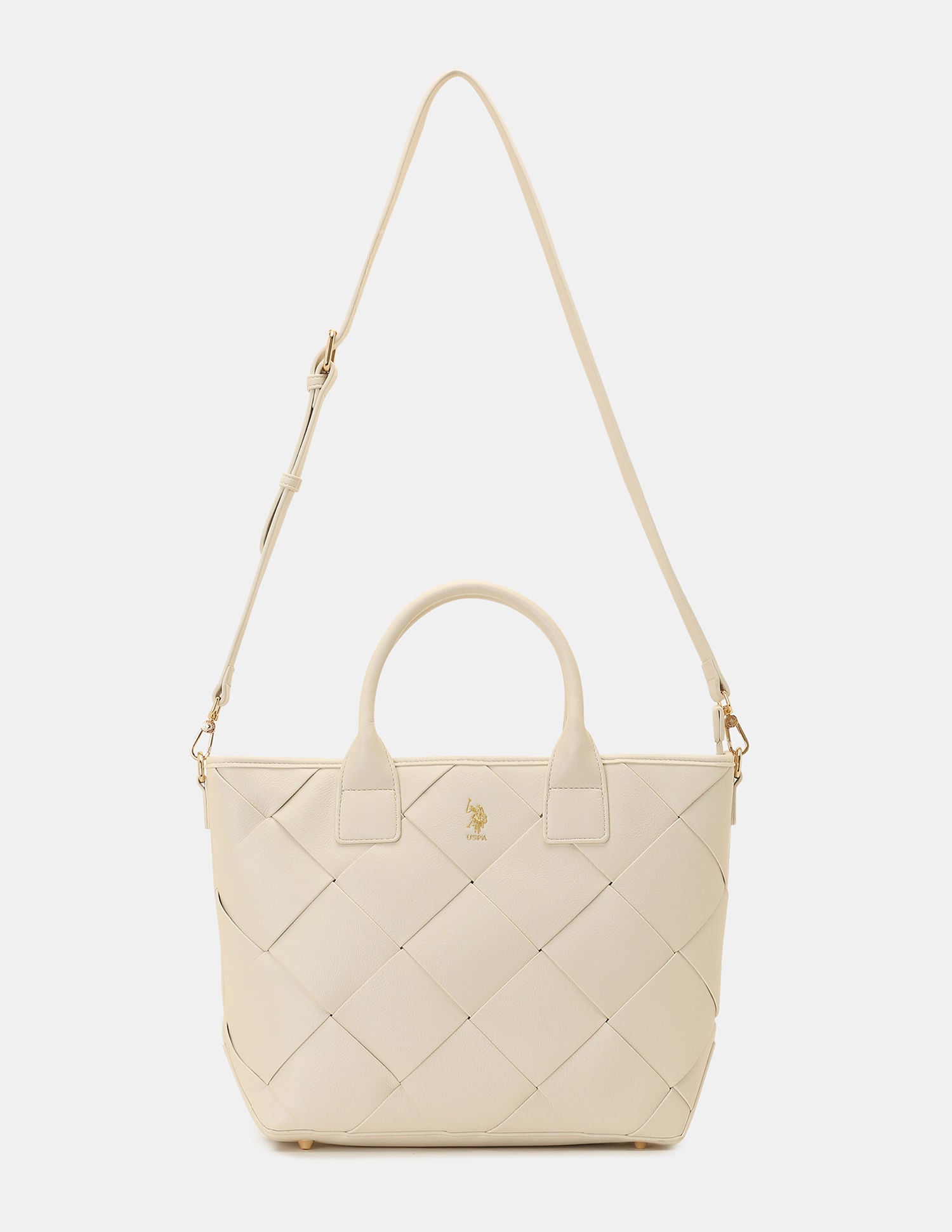 Women Bayla Textured Tote Bag with Detachable Sling Off White - U.S. POLO ASSN. | Large
