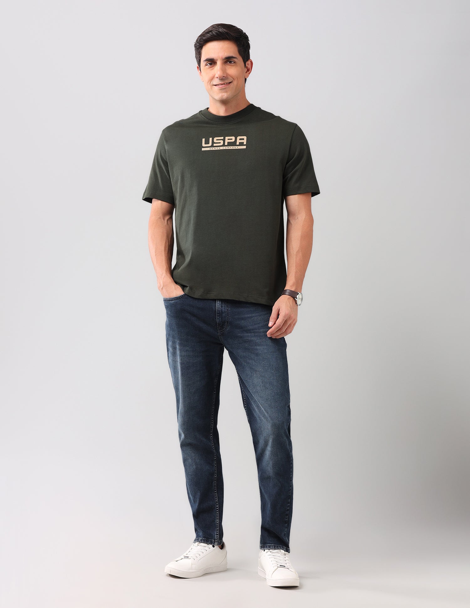 Brand Printed Regular Fit T-Shirt Olive - U.S. Polo Assn. India | Large