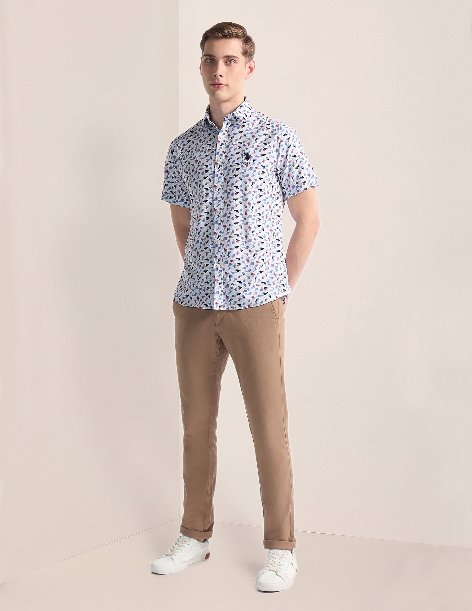 Abstract Print Twill Shirt Blue - U.S. POLO ASSN. | Large