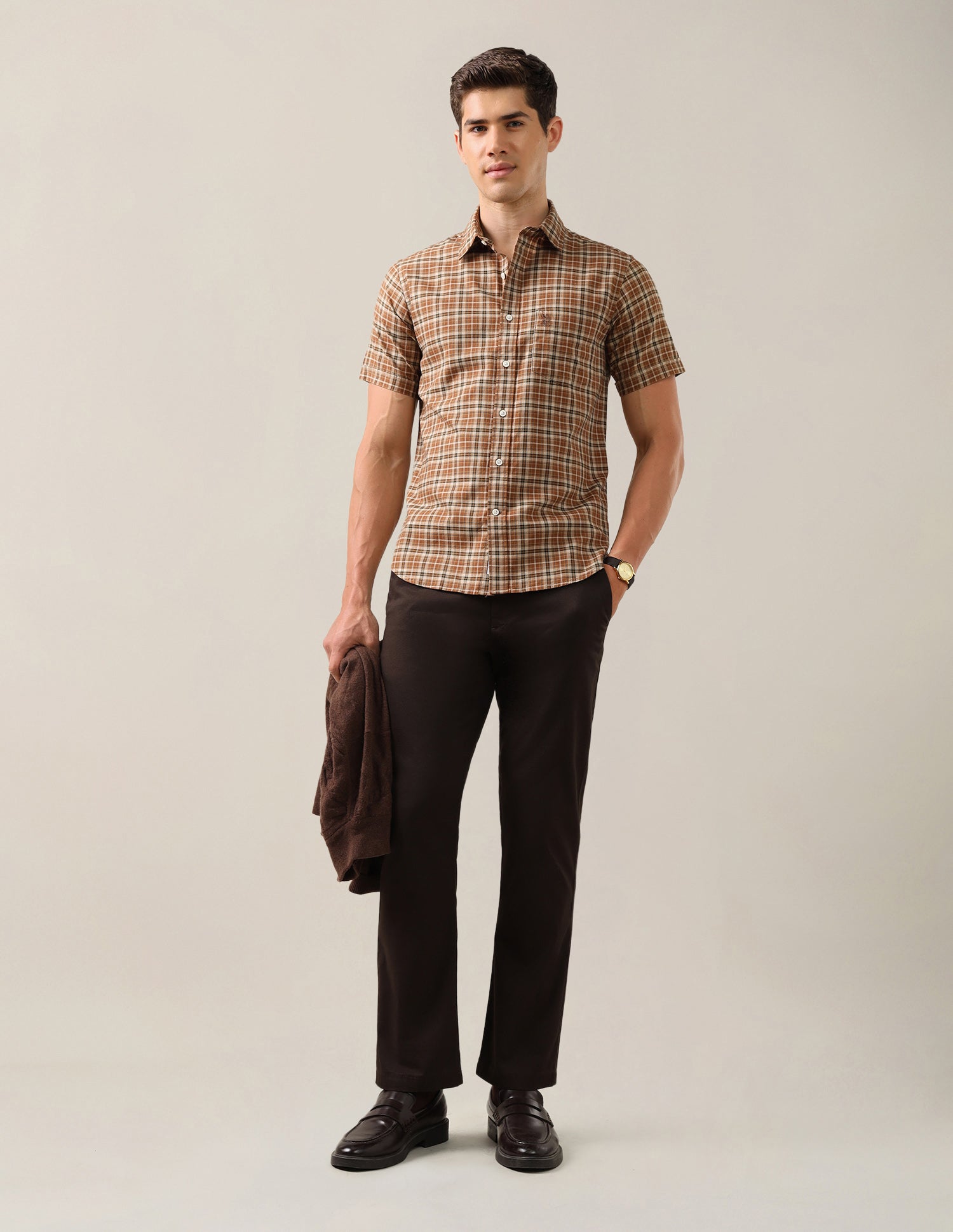 Plaid Checked Tailored Fit Shirt Brown - U.S. Polo Assn. India | Large