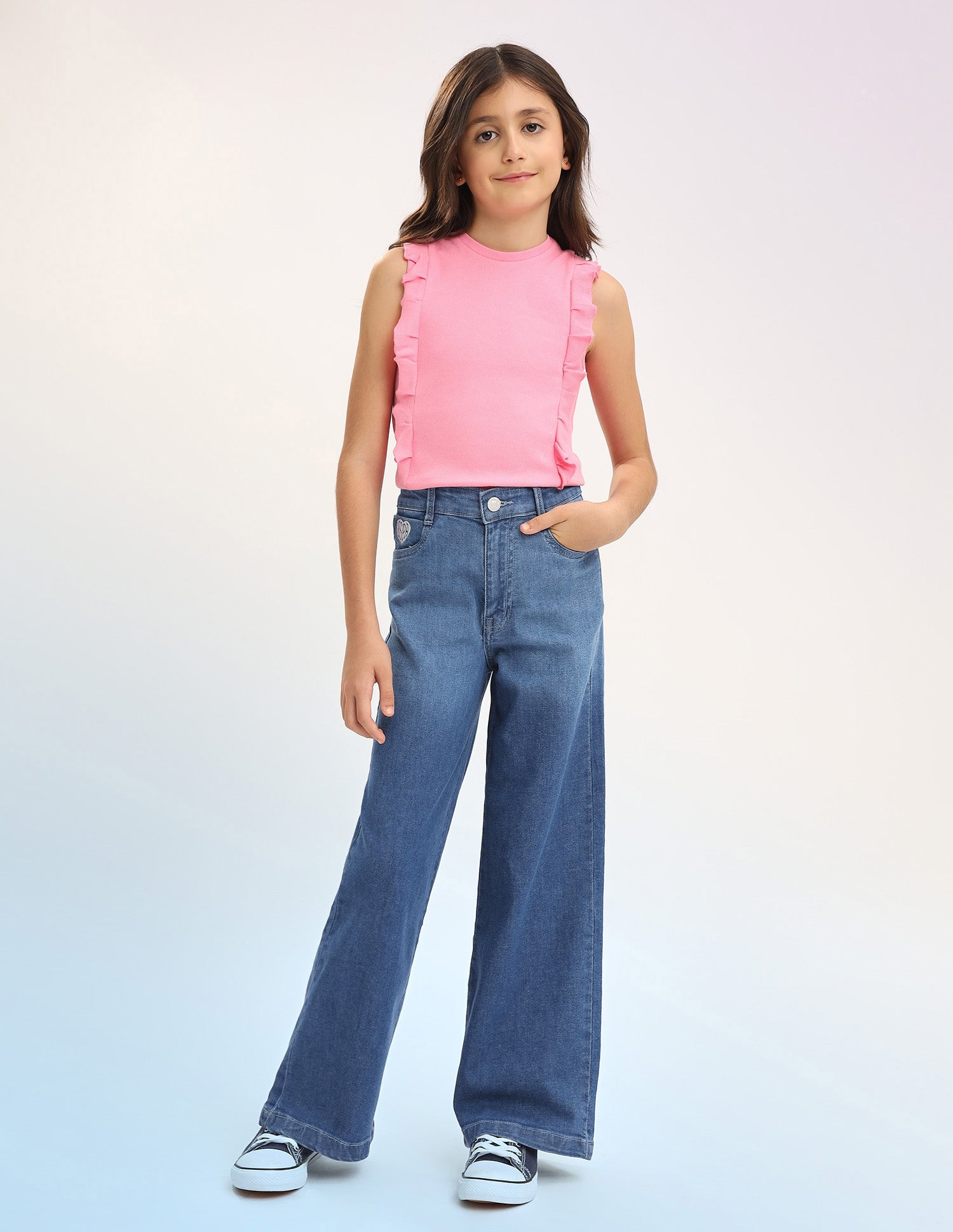 Girls Wide Leg Fit Blue Jeans Medium Blue - U.S. POLO ASSN. | Large