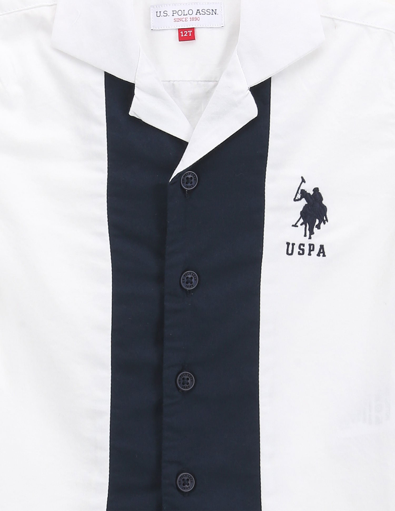 Colour Block Cotton Shirt White and Navy - U.S. Polo Assn. India | Large