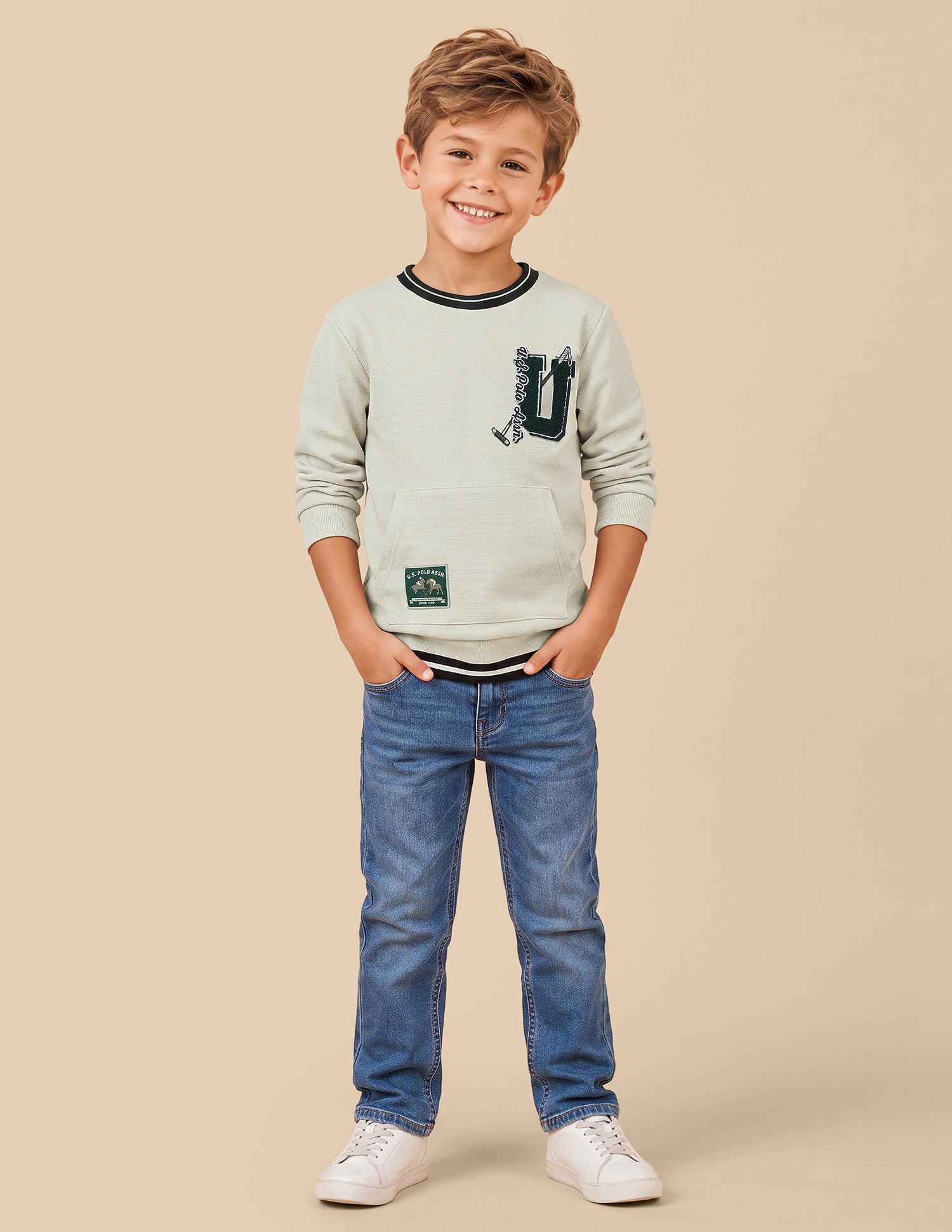 Brand Applique Regular Fit Sweatshirt Beige - U.S. Polo Assn. India | Large