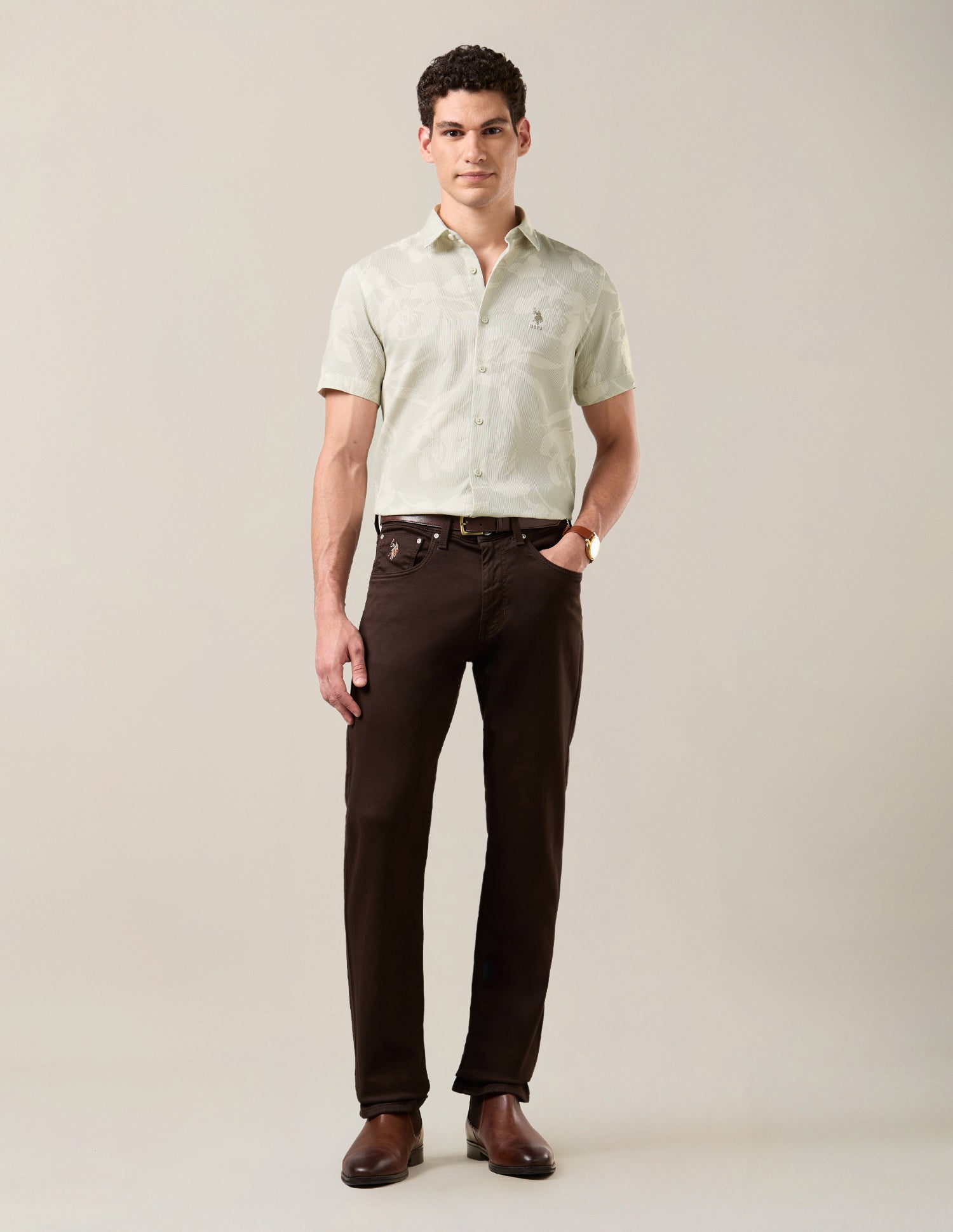 All Over Printed Regular Fit Shirt Beige - U.S. Polo Assn. India | Large