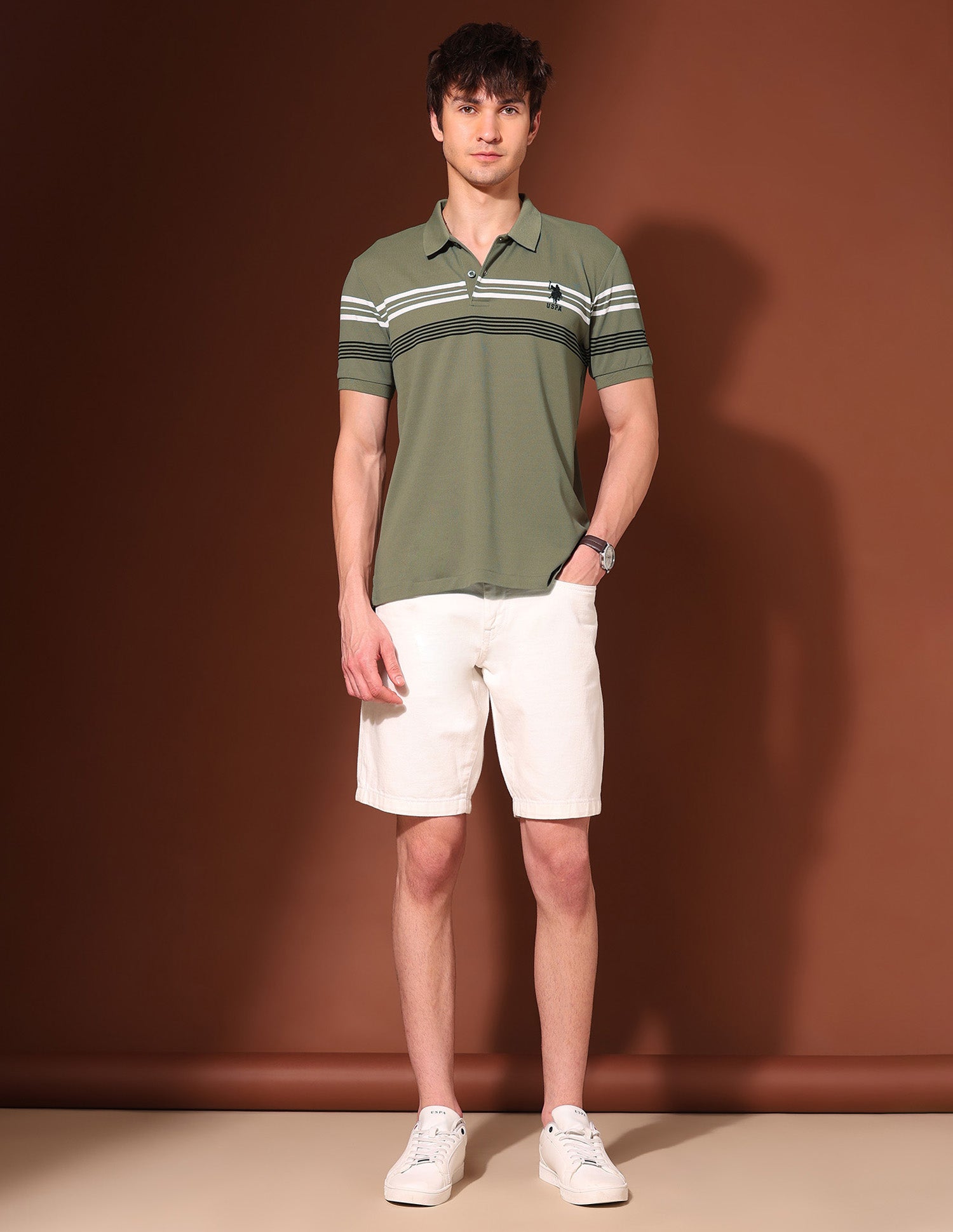 Horizontal Striped Working Holiday Polo Shirt Light Olive - U.S. Polo Assn. India | Large