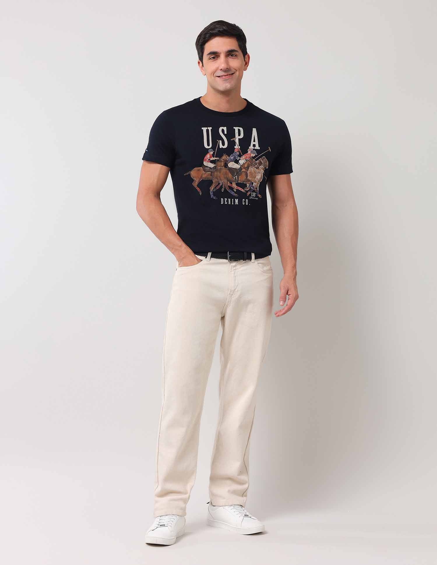 Brand Printed Pure Cotton T-Shirt Navy - U.S. Polo Assn. India | Large