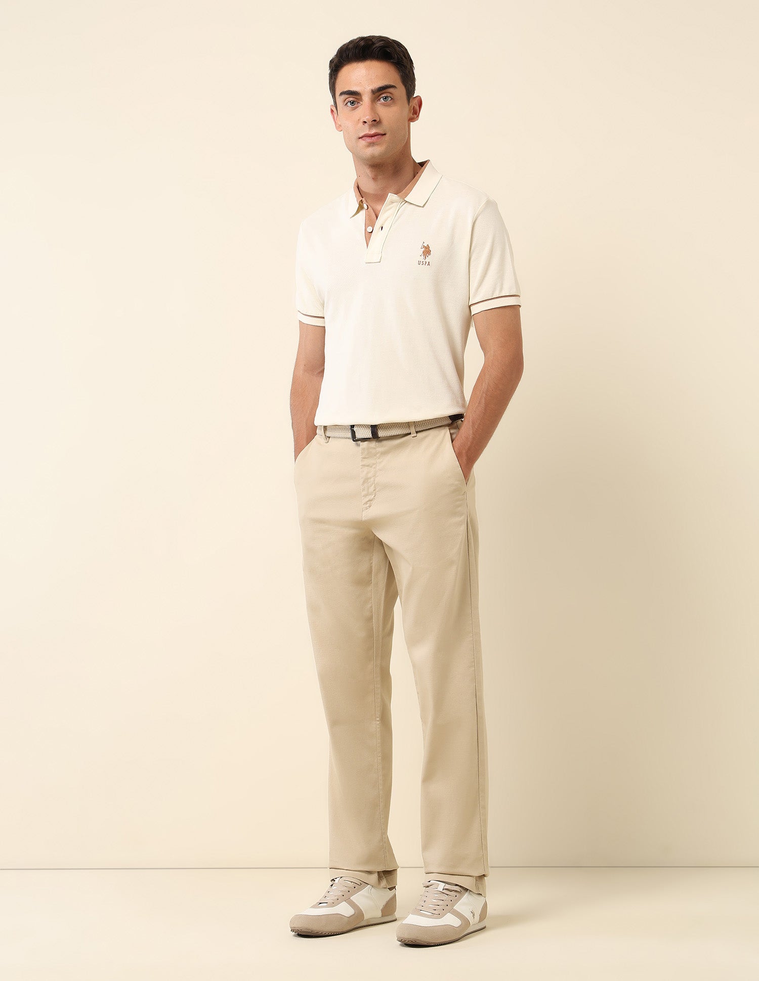 Pure Cotton Slim Fit Polo Shirt Off White - U.S. Polo Assn. India | Large