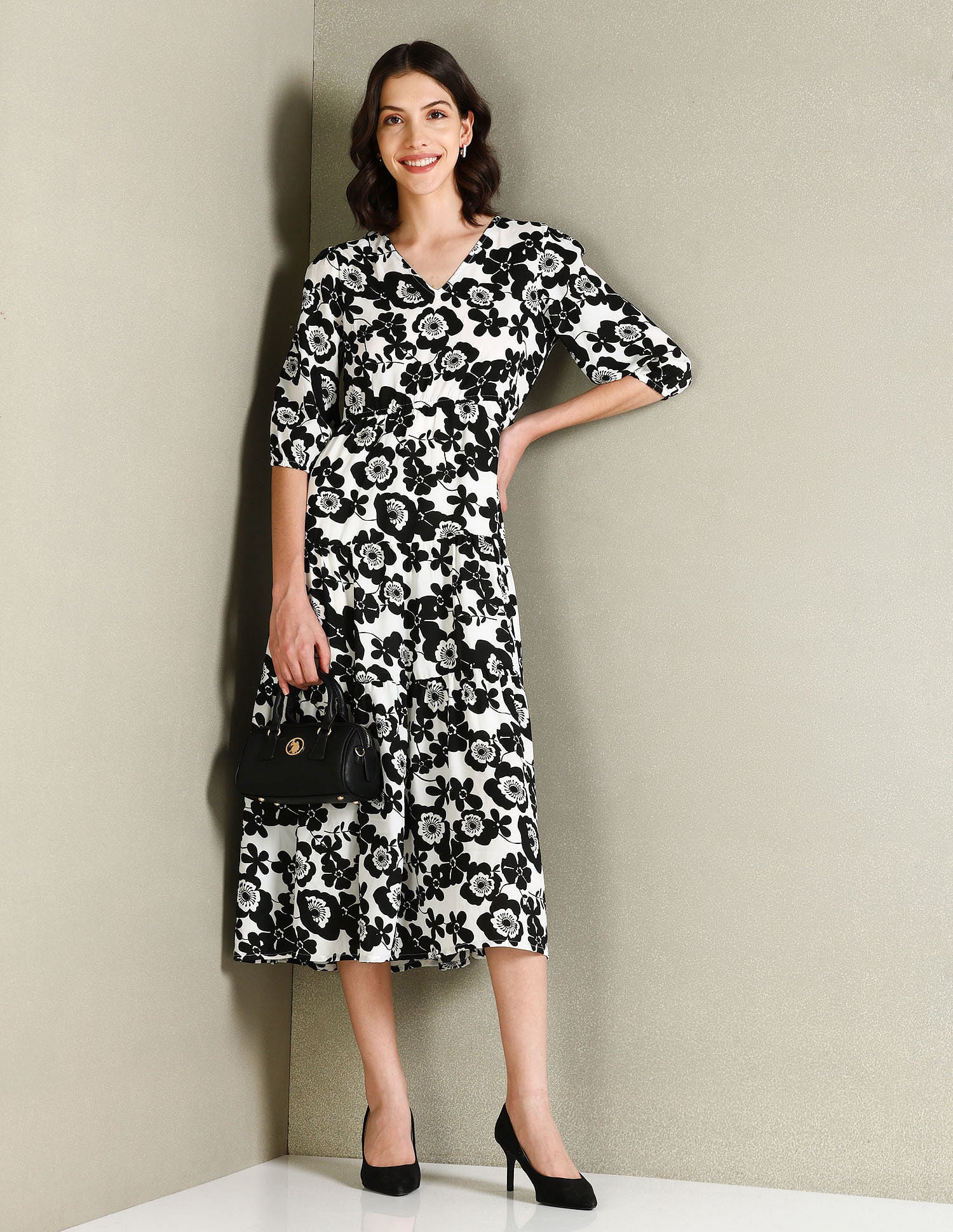 V-Neck Floral Print Dress Black - U.S. POLO ASSN. | Large