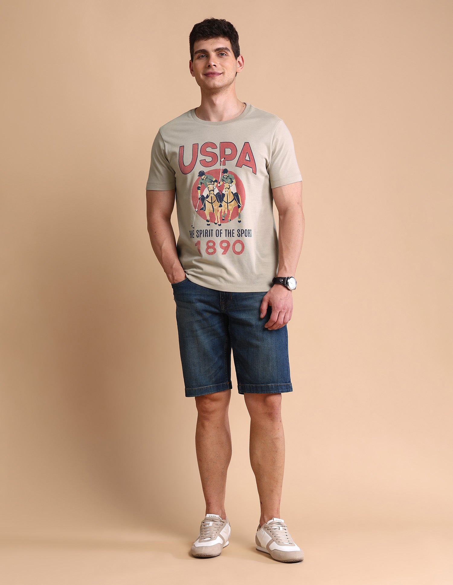 Graphic Printed Muscle Fit T-Shirt Beige - U.S. POLO ASSN. | Large