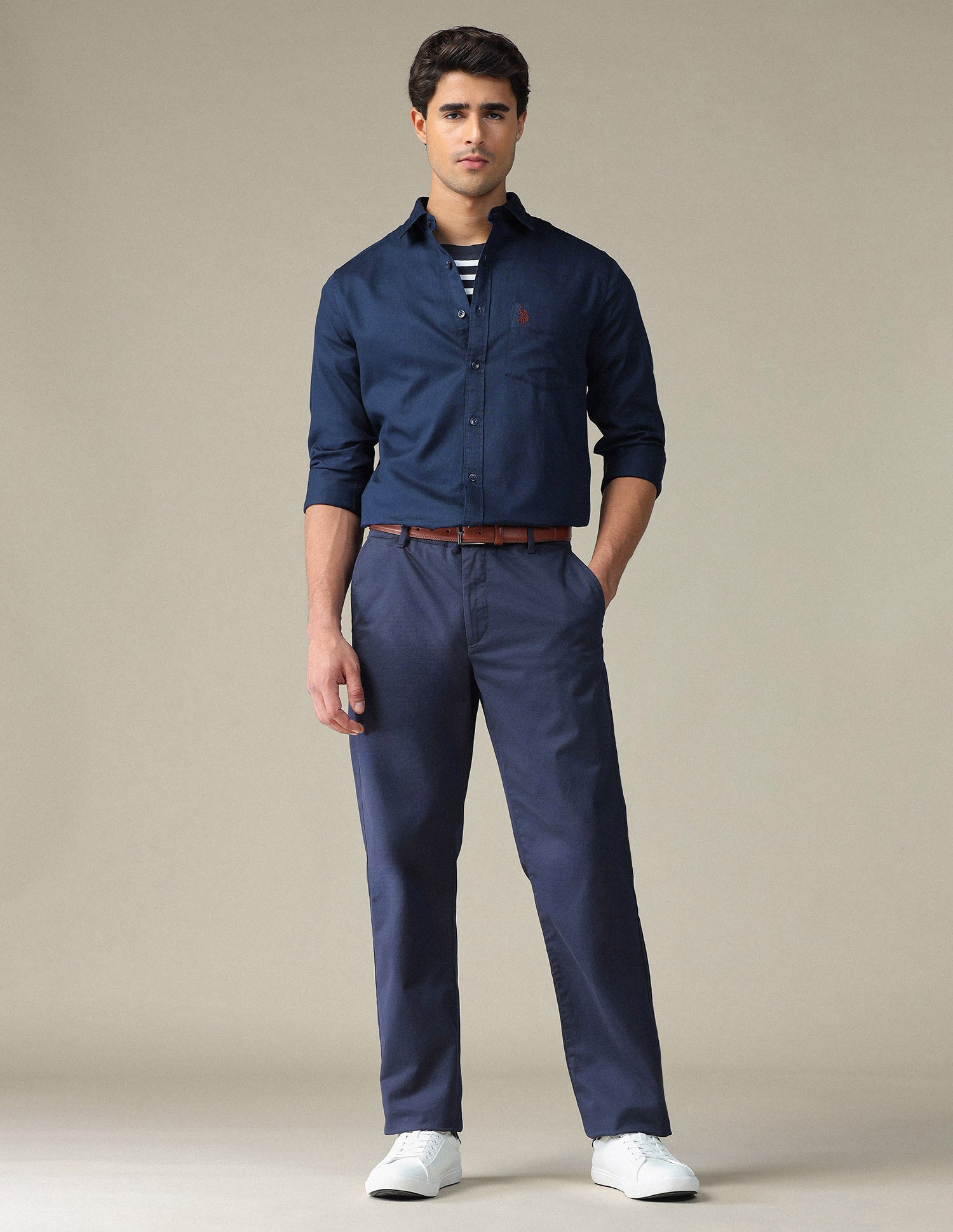 Pure Cotton Tailored Fit Shirt Navy - U.S. POLO ASSN. | Large