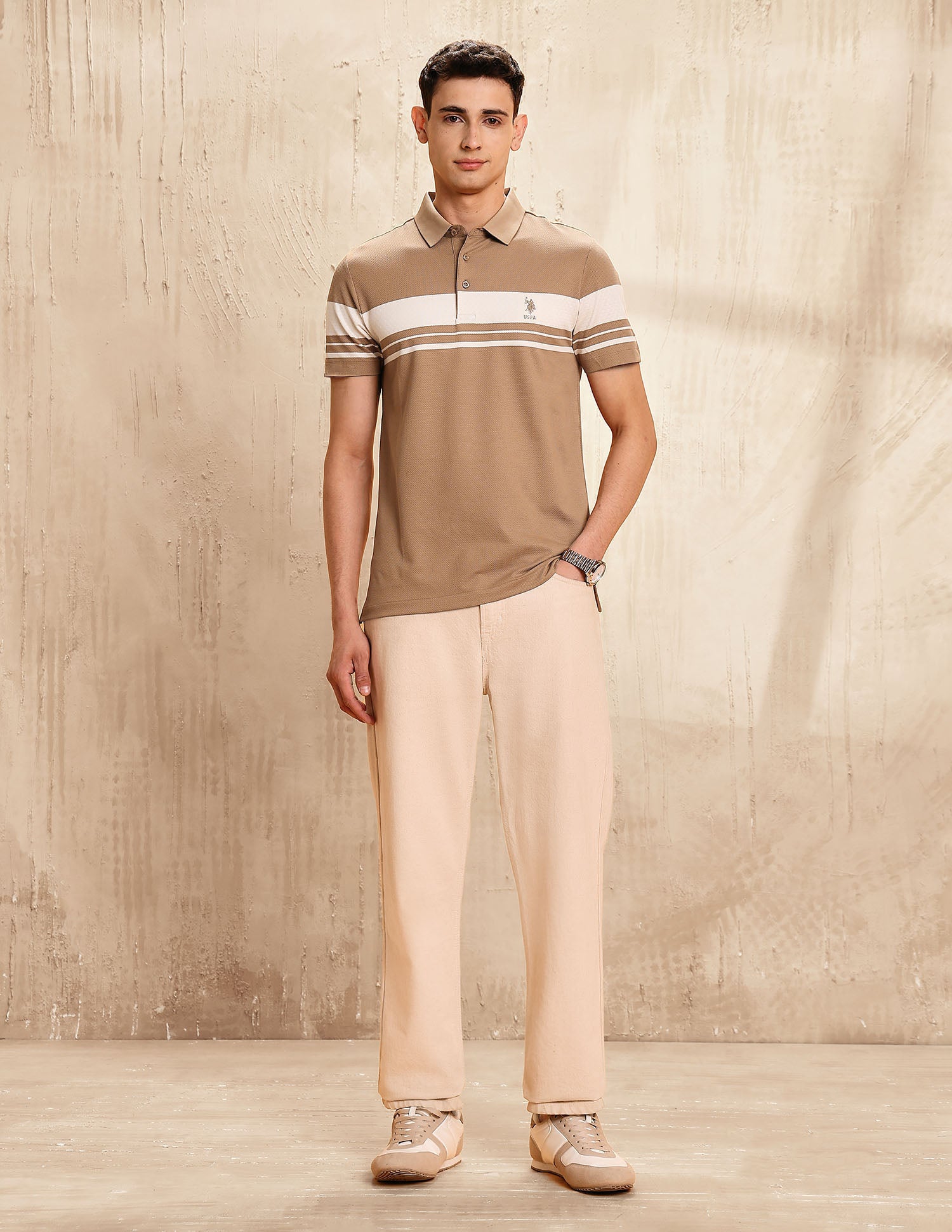 Horizontal Striped Slim Fit Polo Shirt Brown - U.S. POLO ASSN. | Large