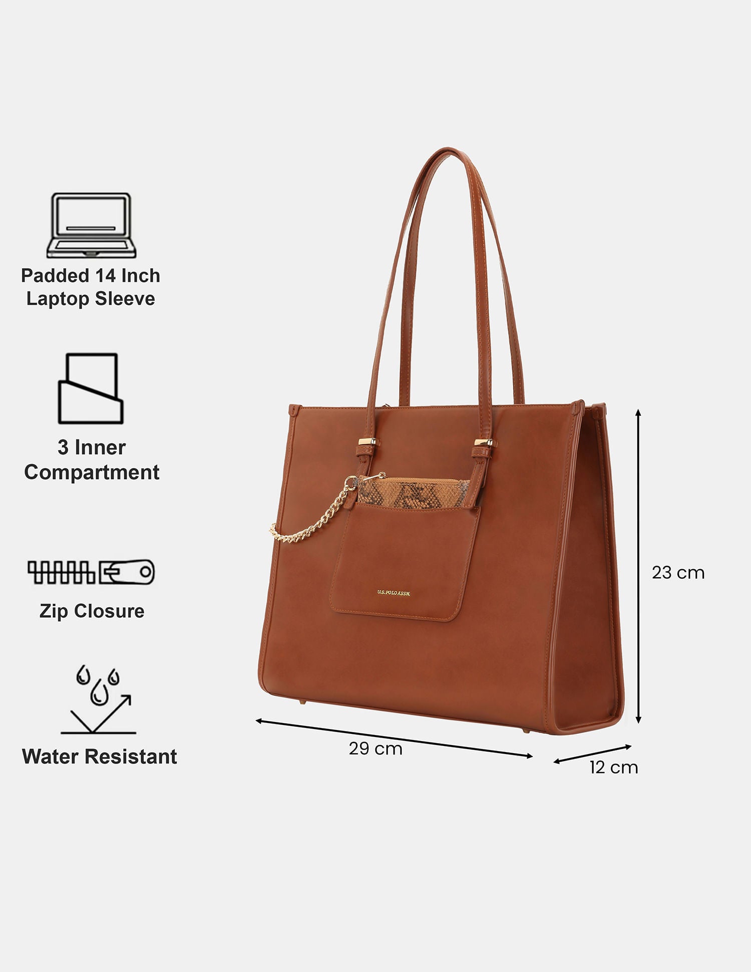 Women Berry Large Sleek Laptop Tote Bag with card holder Tan - U.S. POLO ASSN. | Large