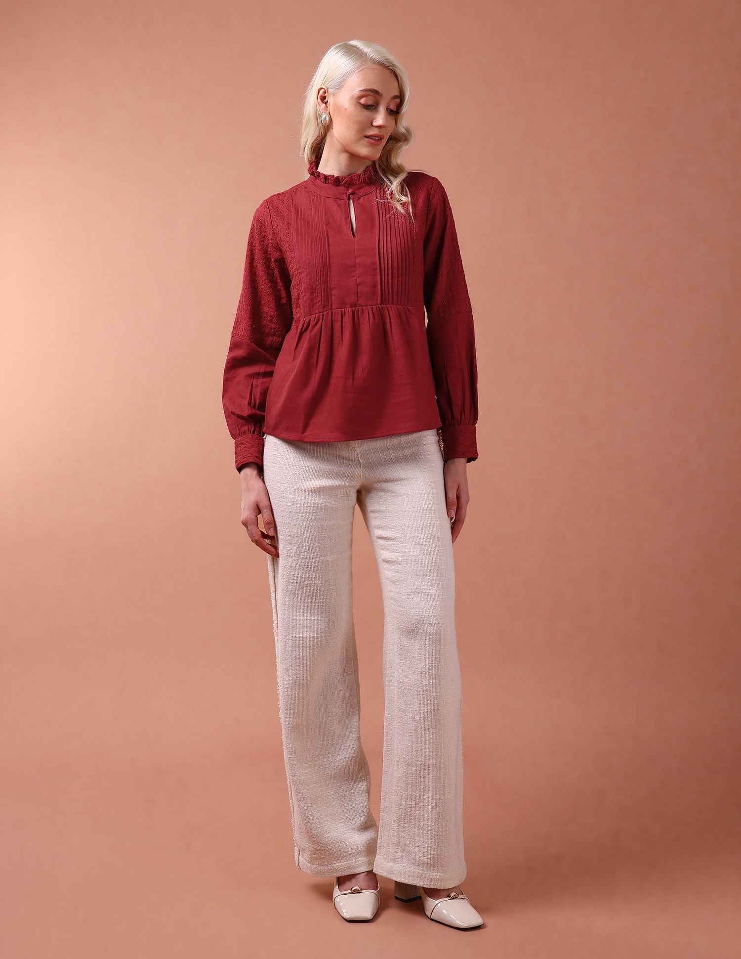 Front Pleat Ruffle Neck Top Rust - U.S. POLO ASSN. | Large