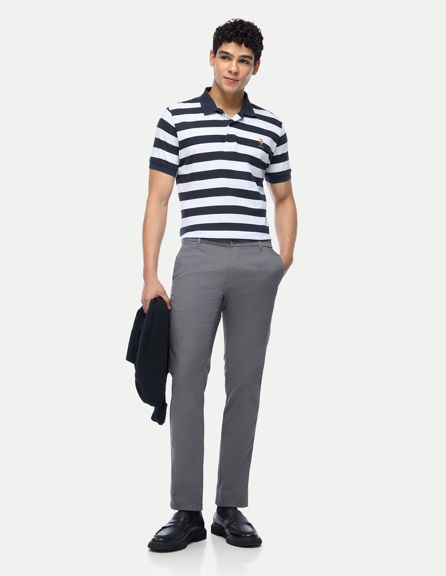 Denver Slim Fit Satin Trousers Dark Grey - U.S. Polo Assn. India | Large