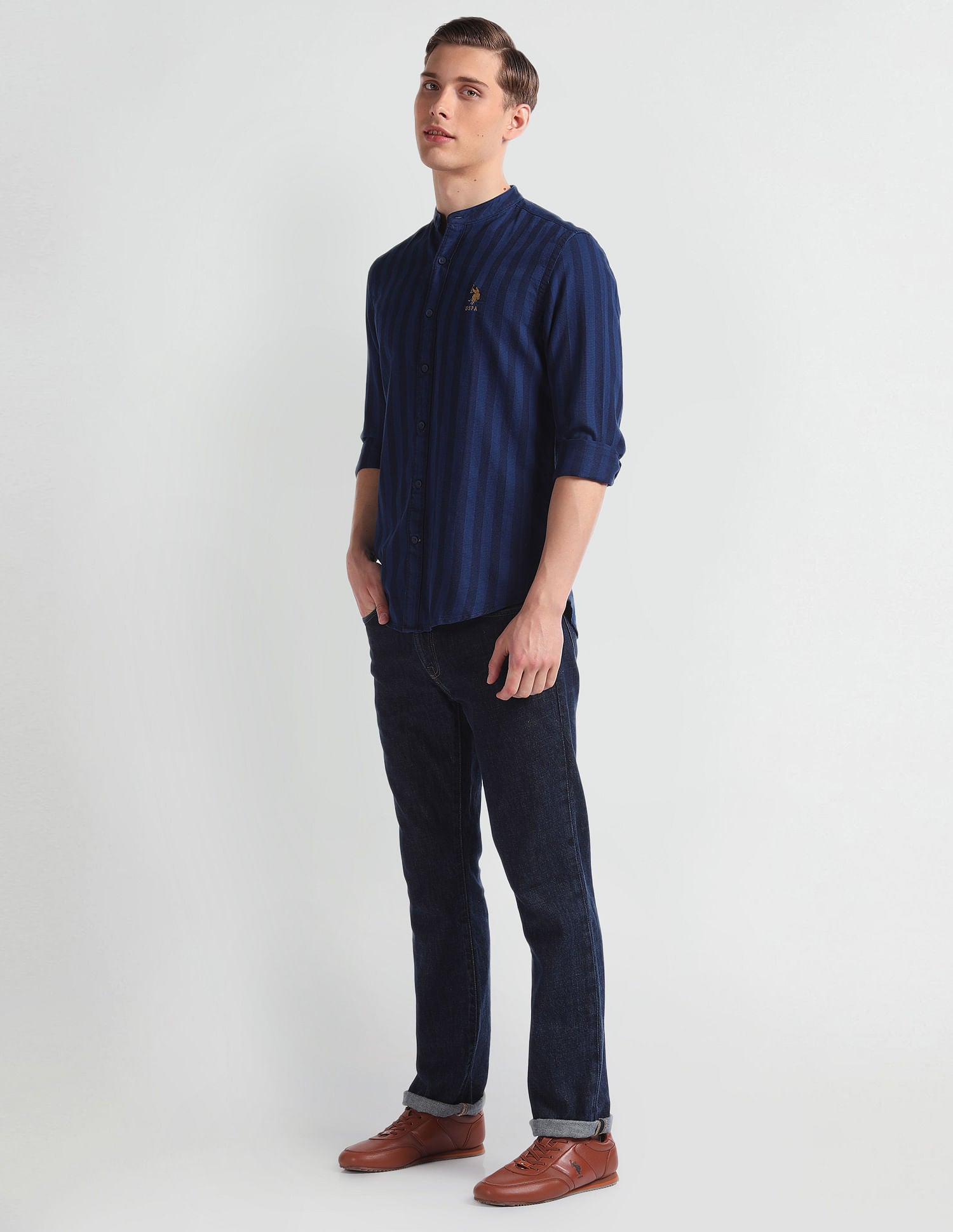 Vertical Stripe Cotton Shirt Blue - U.S. Polo Assn. India | Large