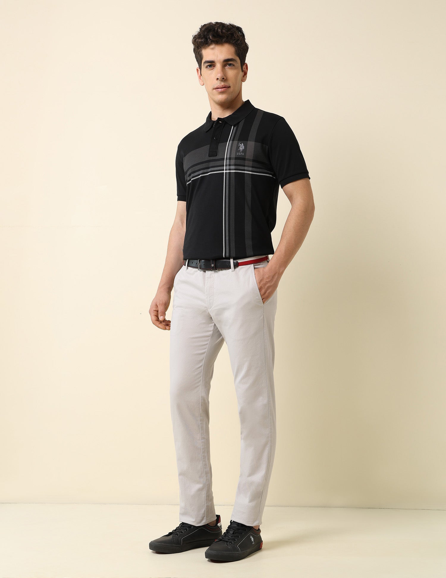Checked Modern Monochrome Polo Shirt Black - U.S. Polo Assn. India | Large