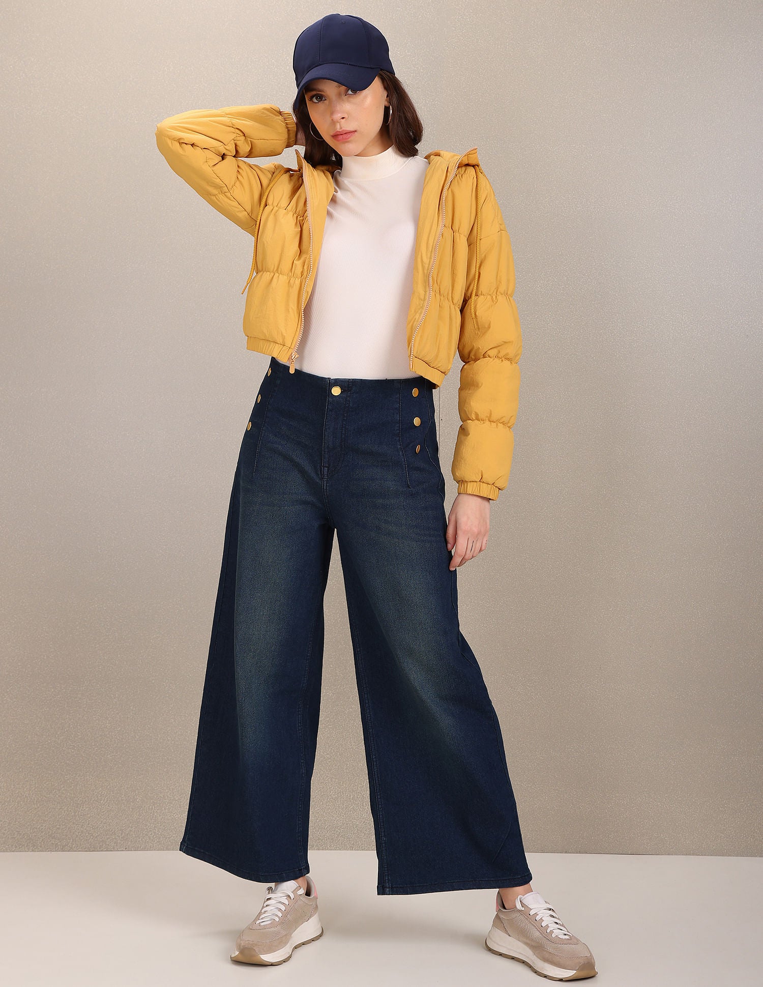 Hooded Solid Crop Padded Jacket Mustard - U.S. POLO ASSN. | Large