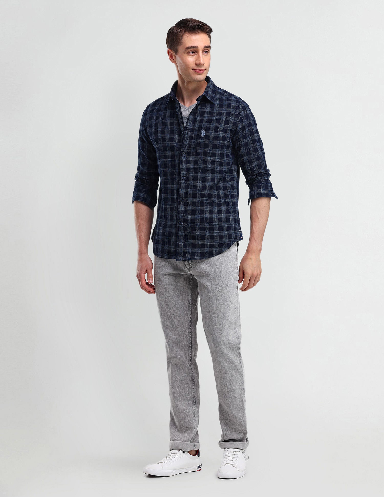 Slim Fit Buffalo Checked Shirt Navy - U.S. Polo Assn. India | Large