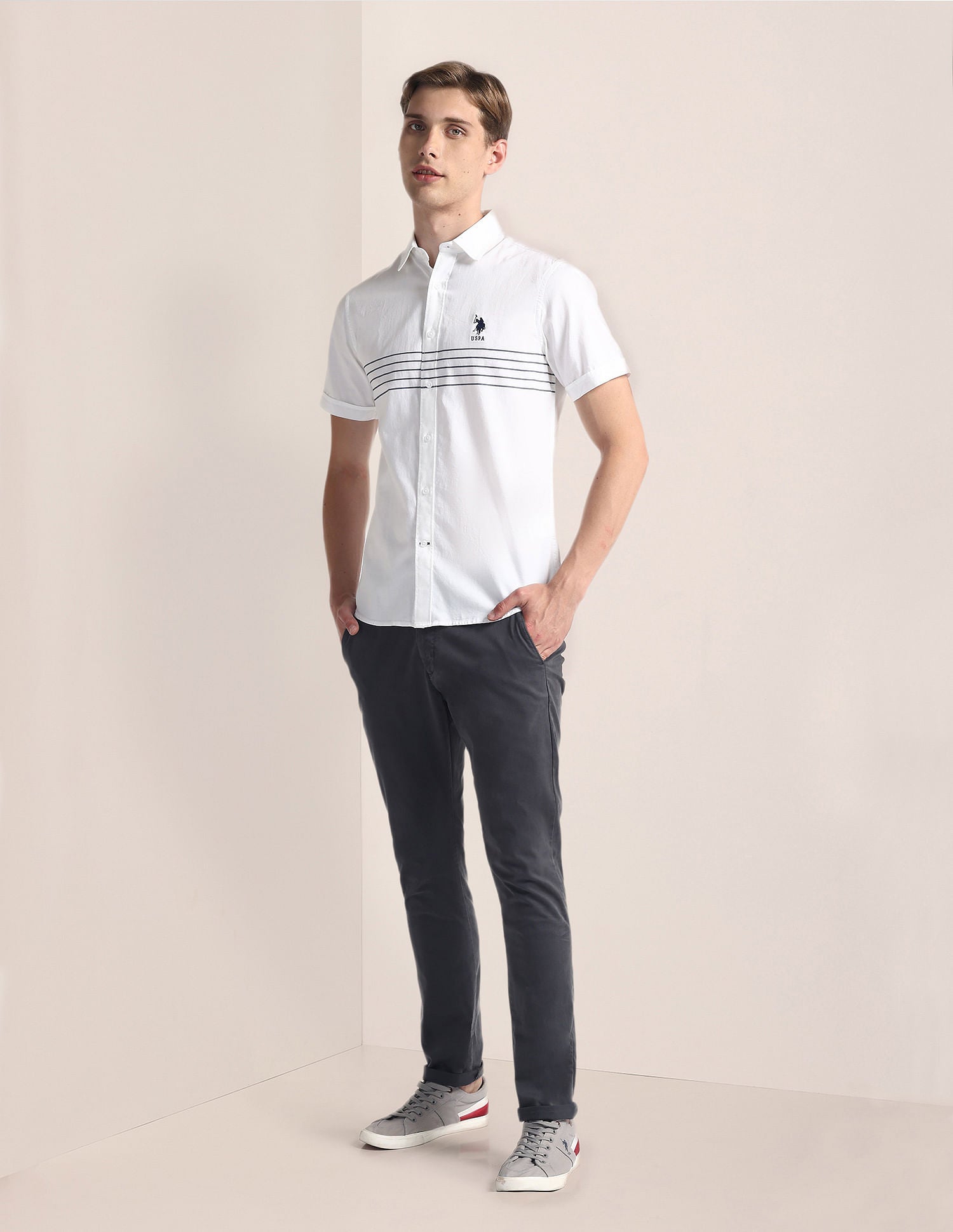 Horizontal Stripe Twill Shirt White - U.S. POLO ASSN. | Large