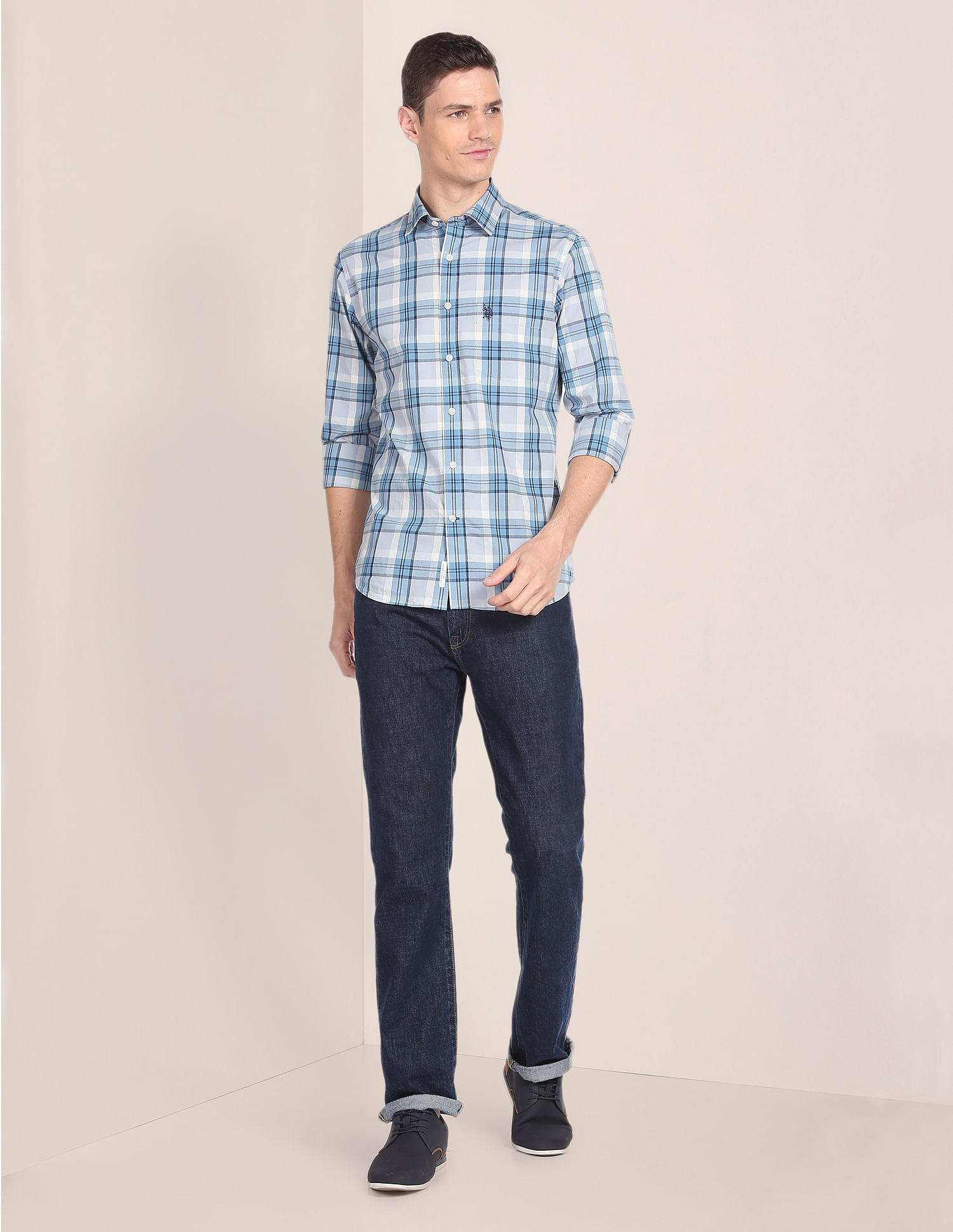 Tartan Check Cotton Casual Shirt Light Blue - U.S. POLO ASSN. | Large