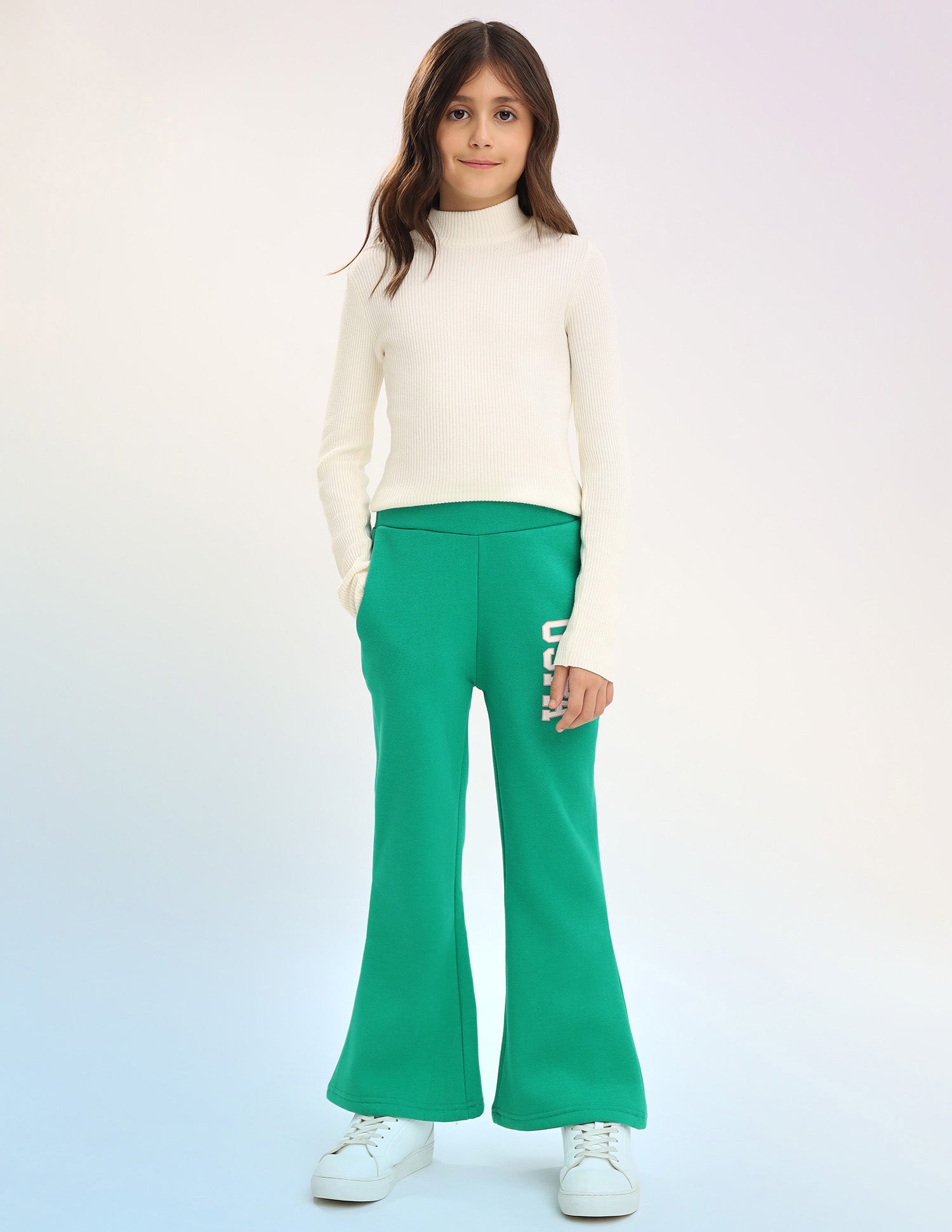 Girls Solid Regular Fit Flared Track Pants Green - U.S. POLO ASSN. | Large