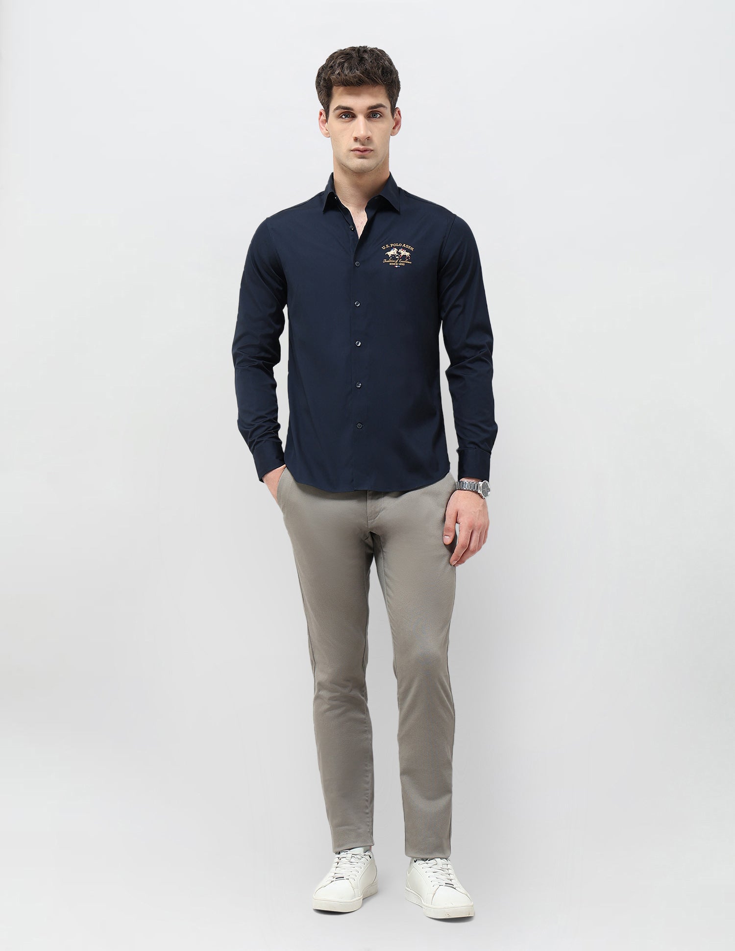 Tailored Fit Solid Shirt Navy - U.S. POLO ASSN. | Large