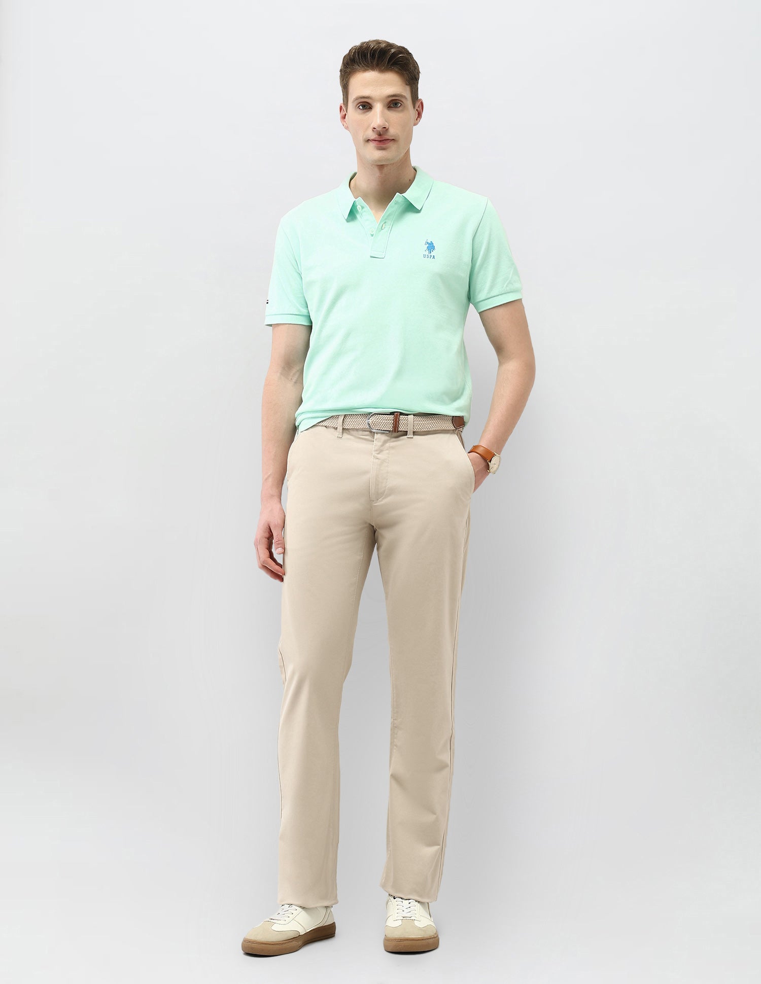 Riley Straight Fit Satin Trousers Beige - U.S. Polo Assn. India | Large