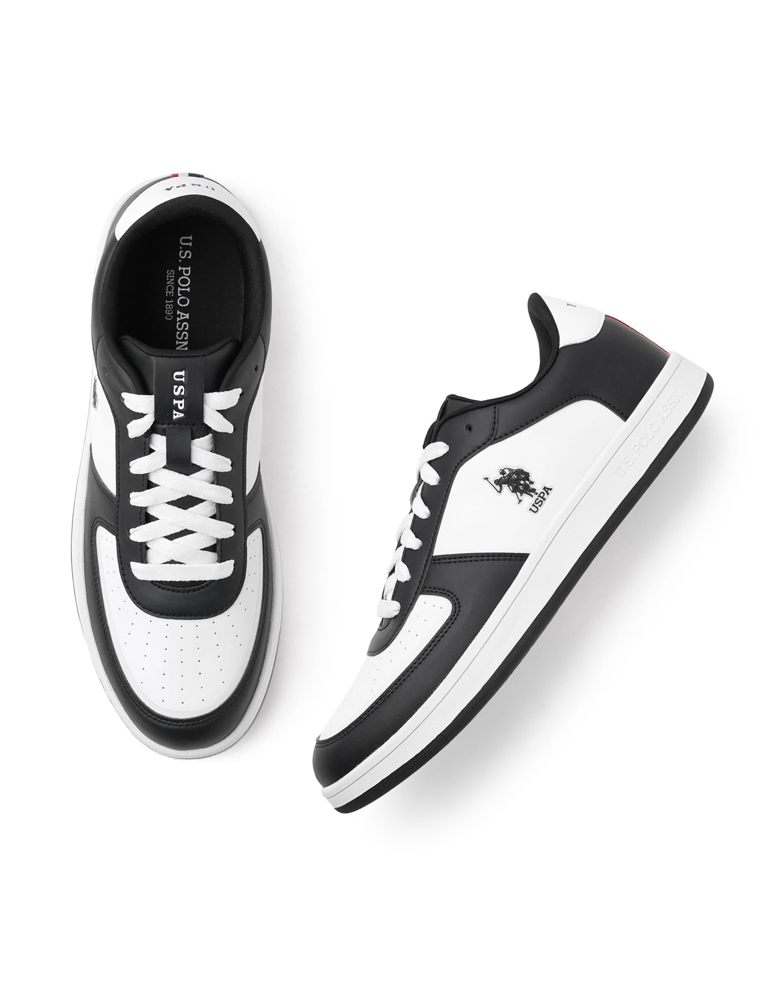 Men Rein 2.0 Black Retro Court Sneakers Black and White - U.S. Polo Assn. India | Large