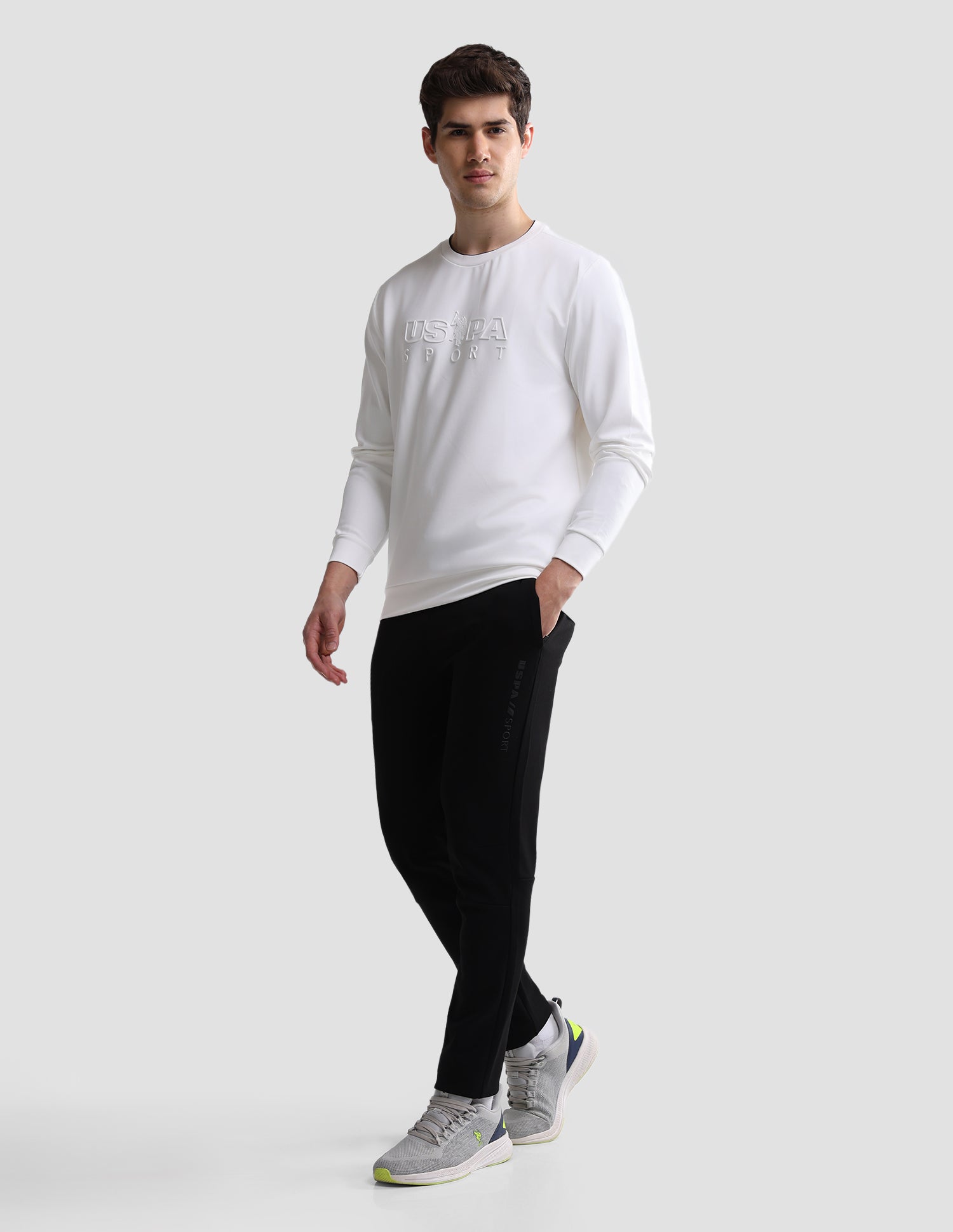Brand Embossed Slim Fit Active Sweatshirt White - U.S. Polo Assn. India | Large