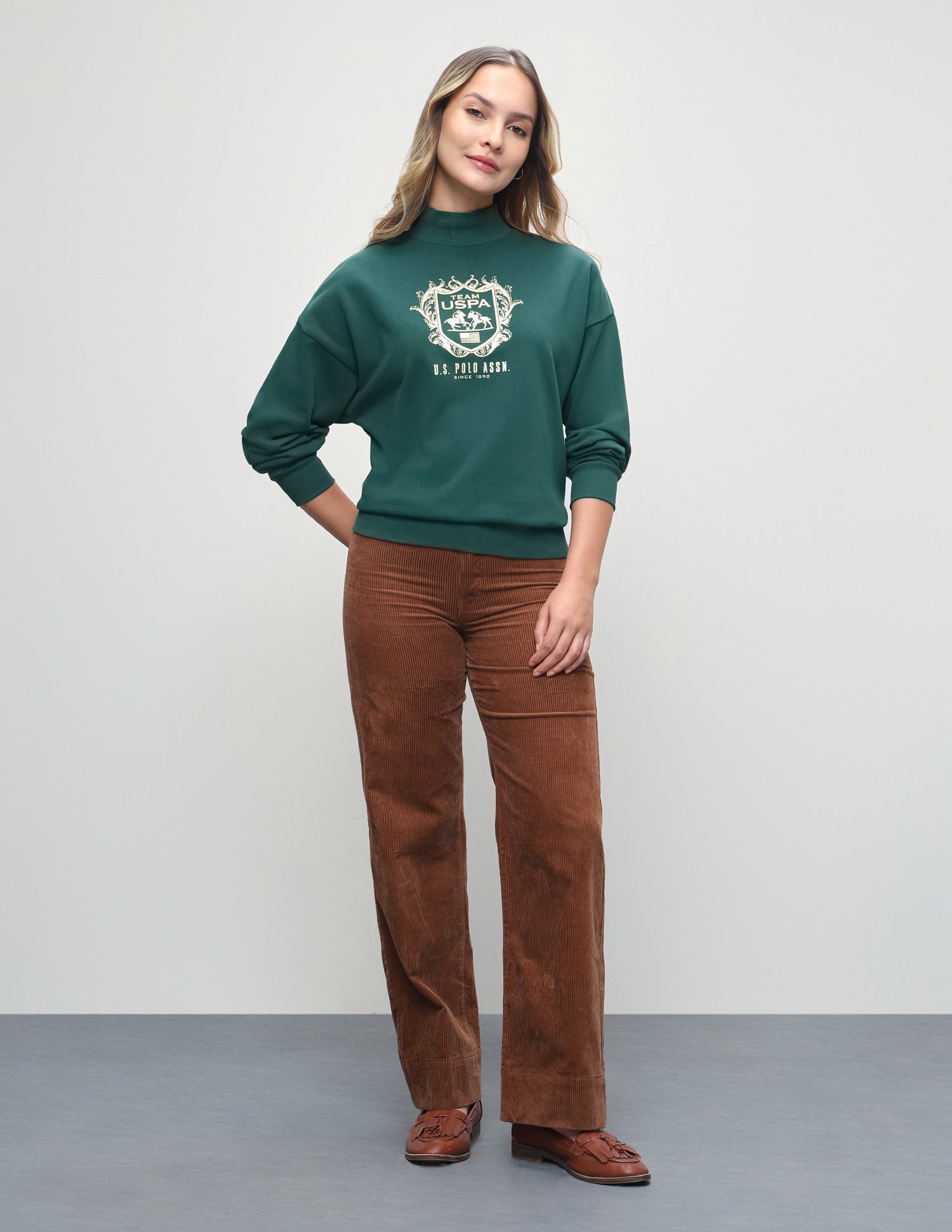 Brand Printed Oversized Fit Sweatshirt Dark Green - U.S. Polo Assn. India | Large