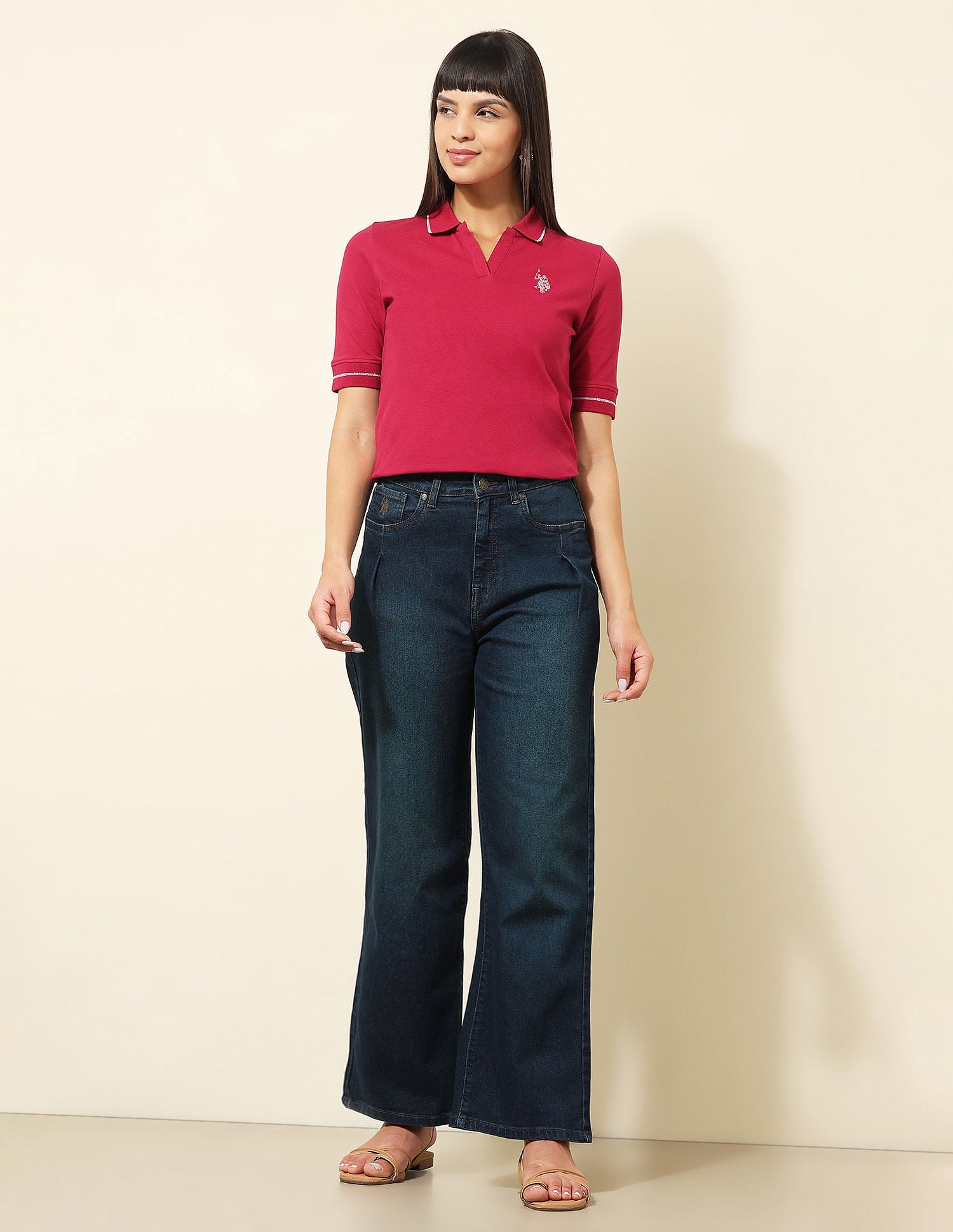 High Rise Wide Leg Fit Jeans Dark Blue - U.S. POLO ASSN. | Large