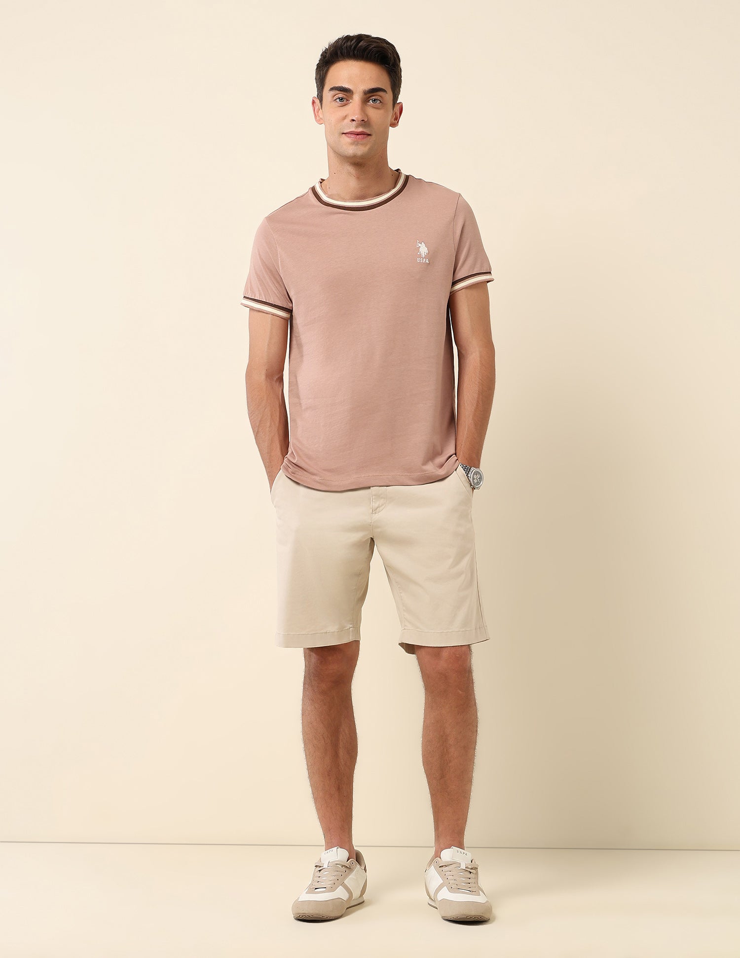 Pure Cotton Slim Fit T- Shirt Light Brown - U.S. Polo Assn. India | Large