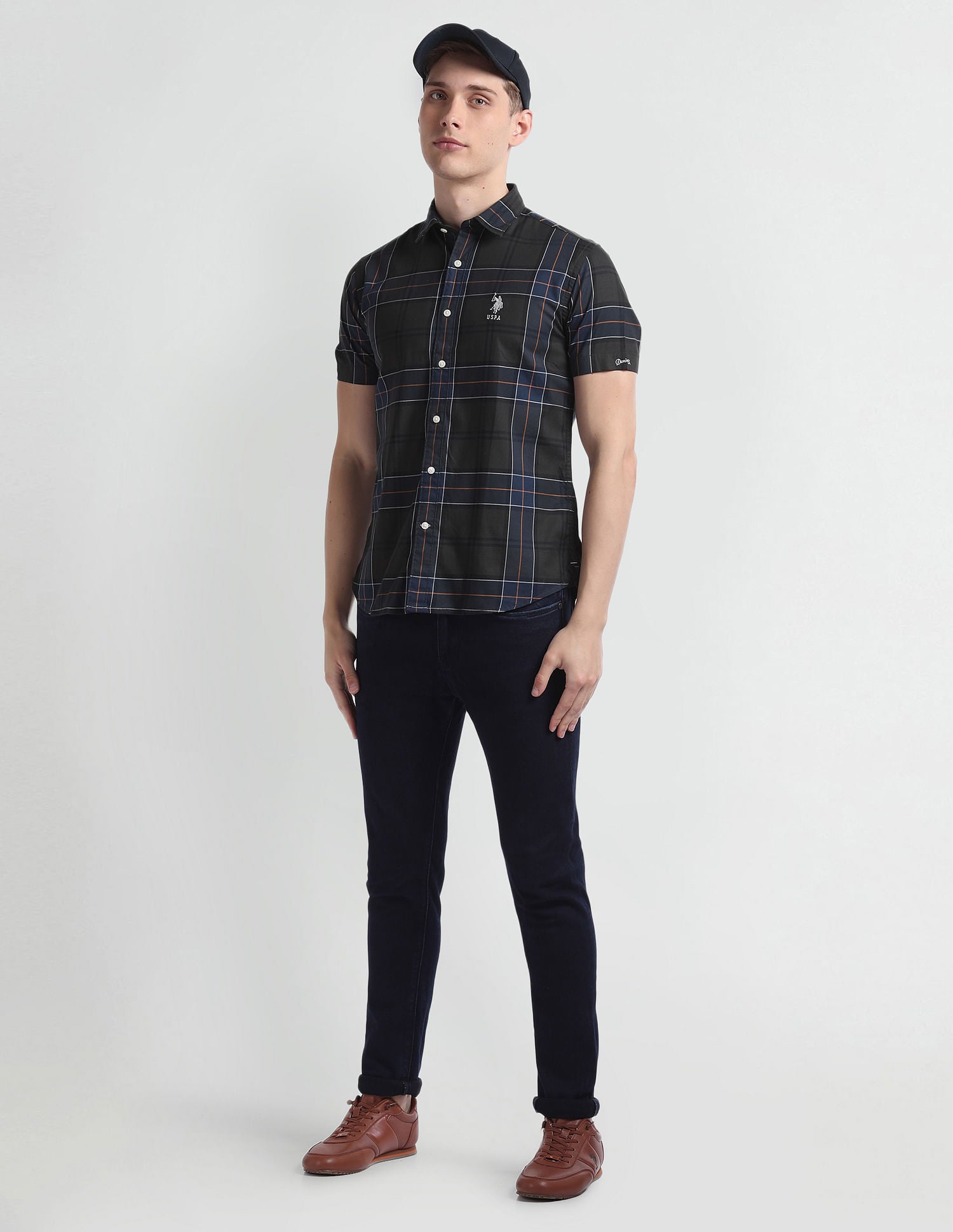 Tartan Check Cotton Shirt Navy - U.S. Polo Assn. India | Large