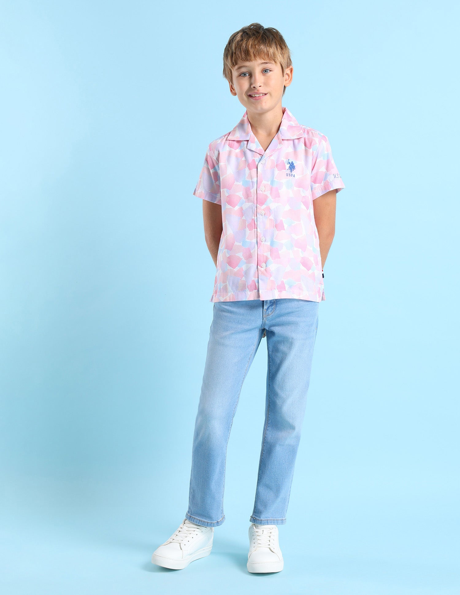 Boys All Over Printed Relaxed Fit Shirt White - U.S. POLO ASSN. | Large