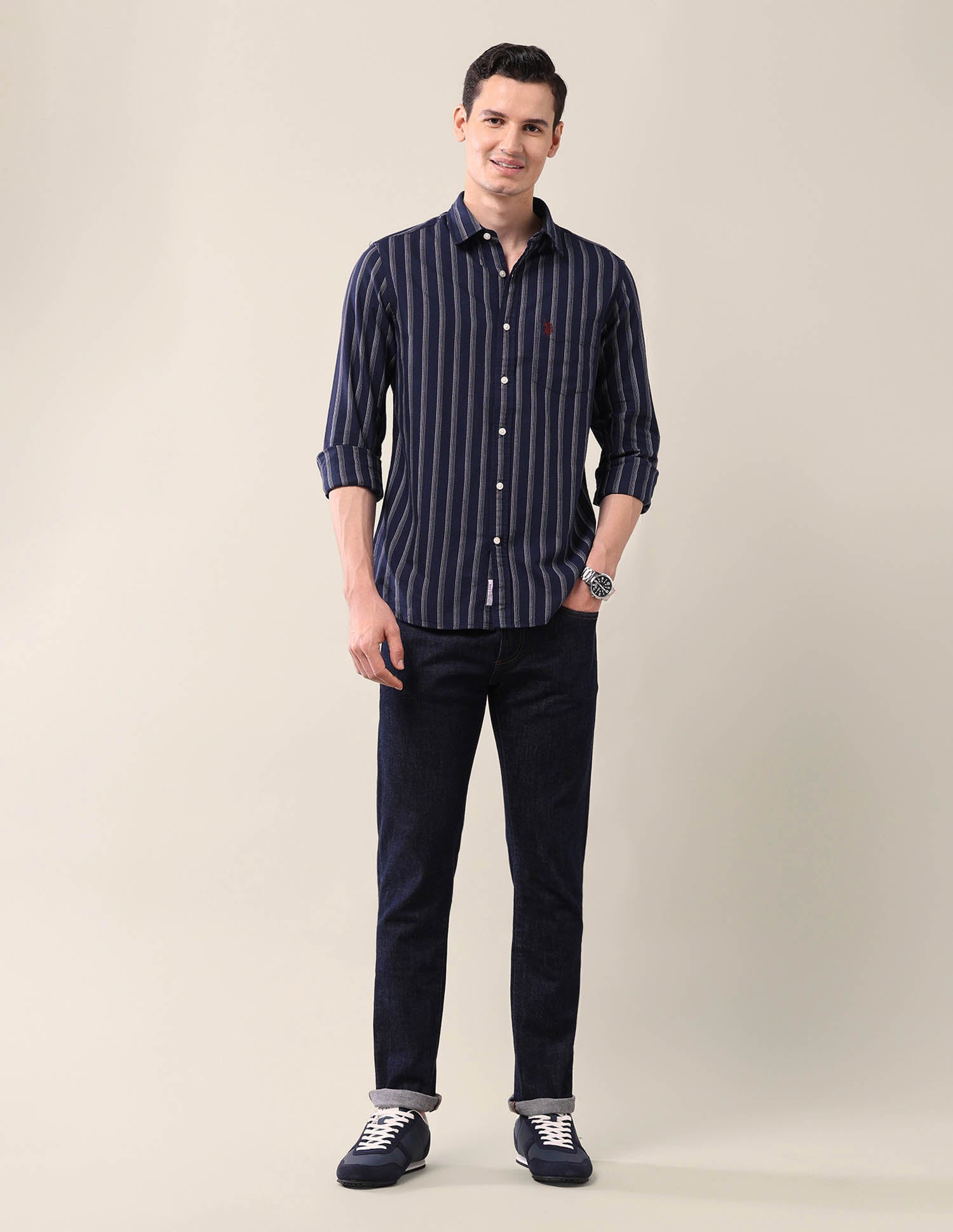 Vertical Striped Tailored Fit Shirt Navy - U.S. Polo Assn. India | Large