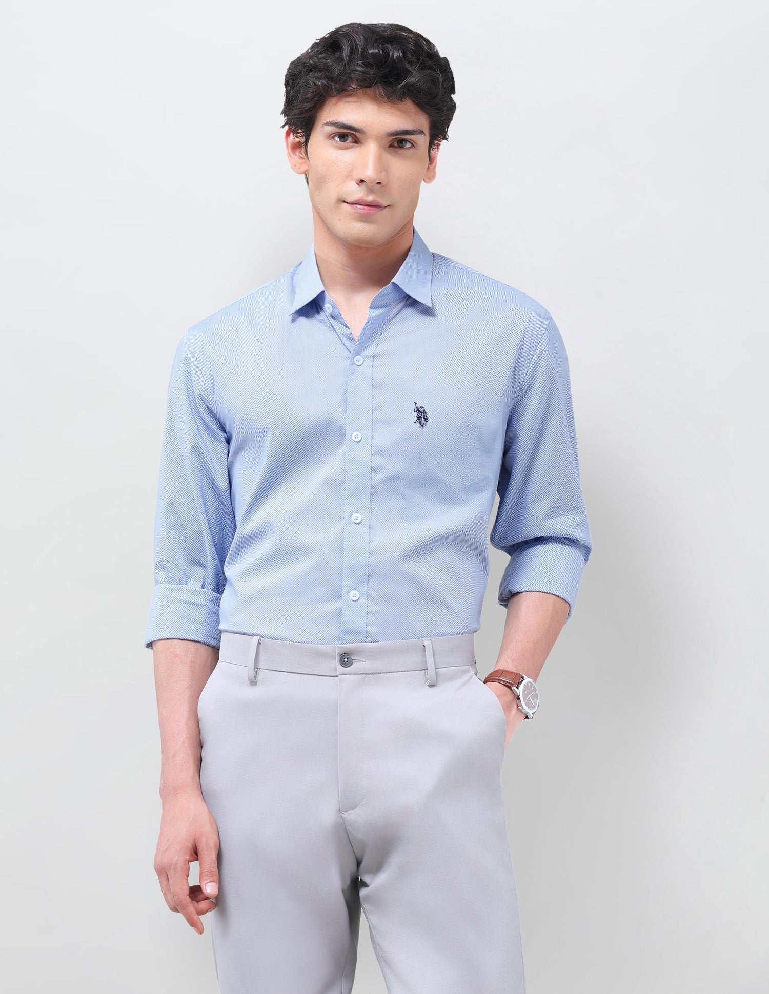 All-Over Micro Printed Poplin Shirt Blue - U.S. Polo Assn. India | Large