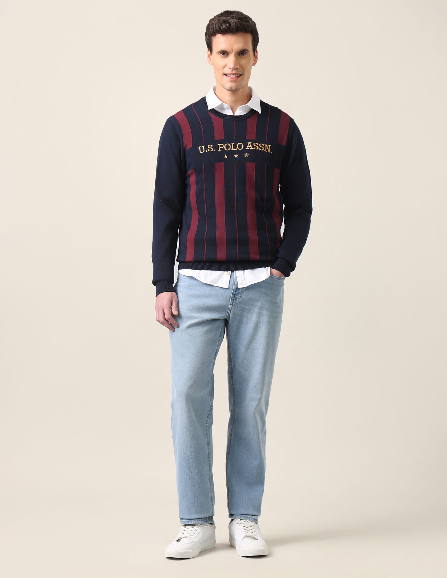 Regular Fit Striped Sweater Navy - U.S. Polo Assn. India | Large