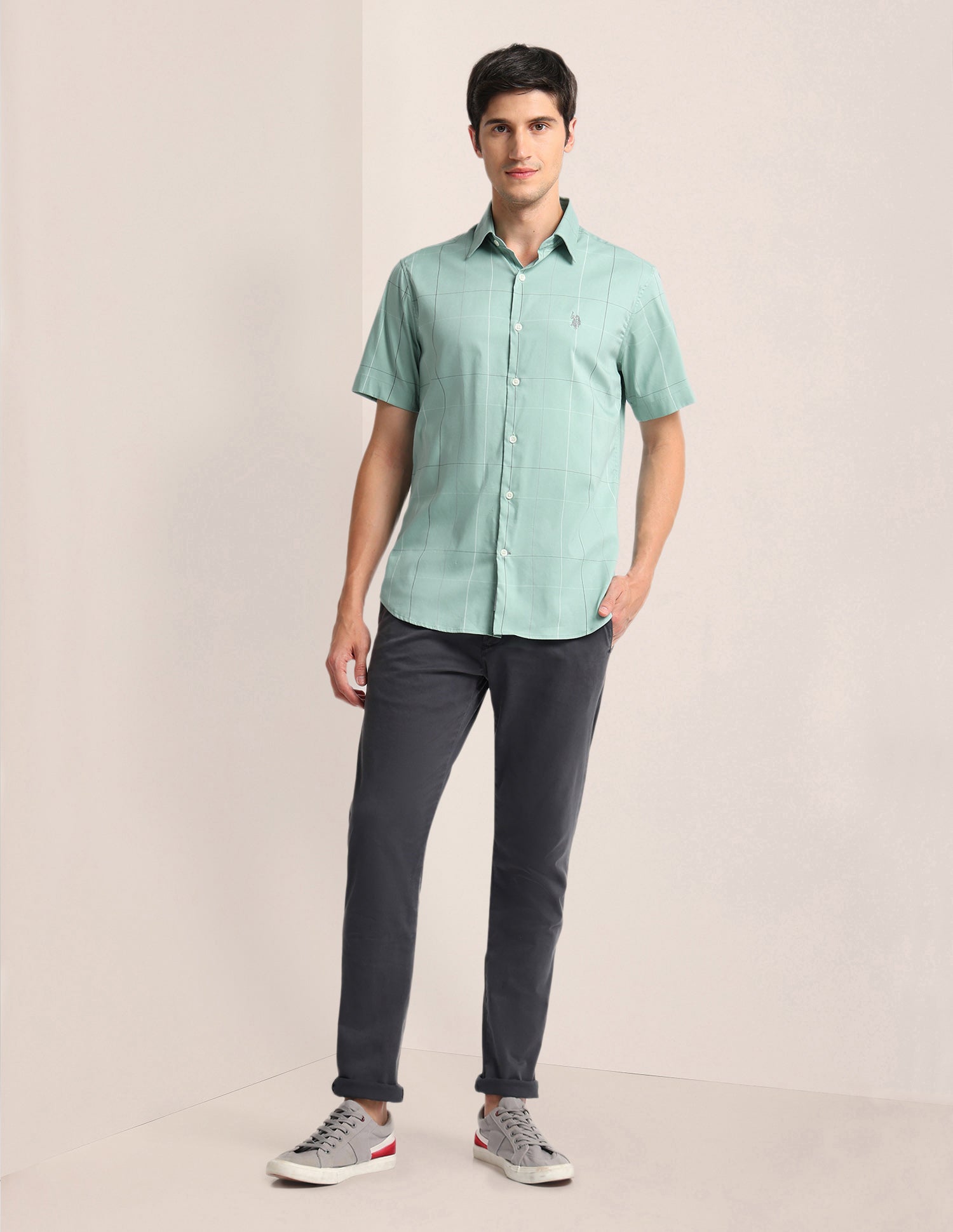 Windowpane Check Tailored Fit Shirt Green - U.S. Polo Assn. India | Large