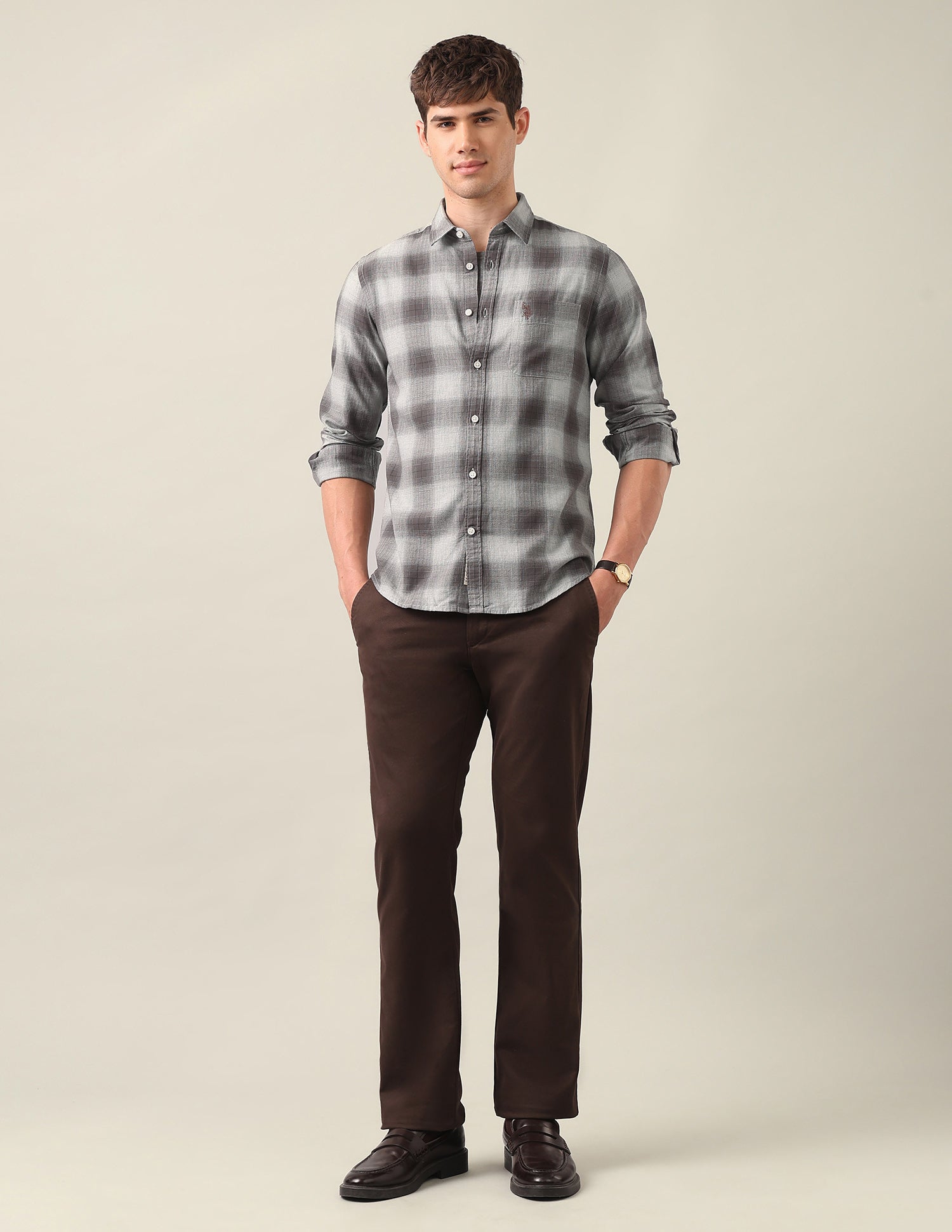 Plaid Checked Twill Shirt Light Brown - U.S. Polo Assn. India | Large